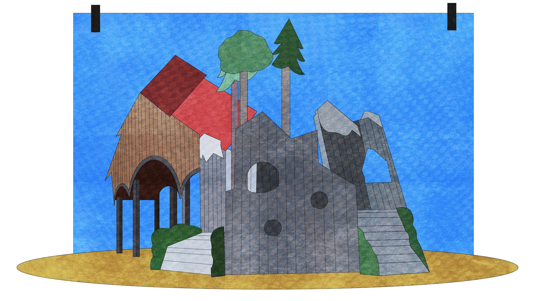 Eine Zeichnung des Kinderspielplatzes am Savignyplatz, Charlottenburg: Klein Lummerland