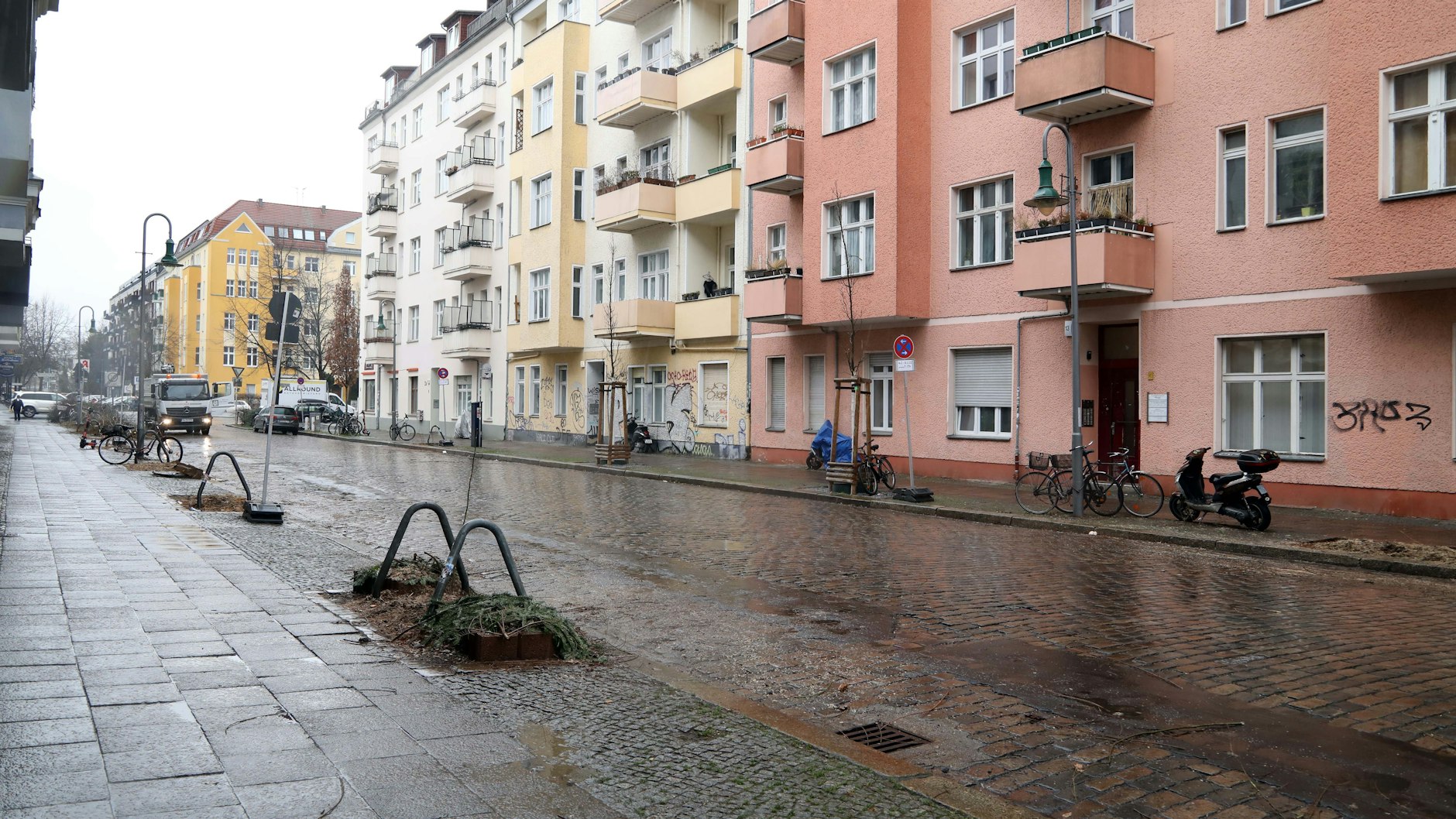 Die großen Weiden sind weg, bereits erfolgte Ersatzbäume sind entschieden spillerig.