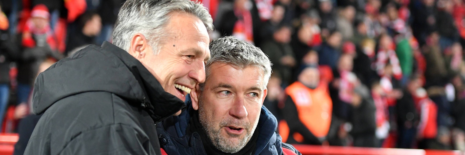 Verstehen sich gut: Ex-Union-Trainer Uwe Neuhaus und der heutige Coach der Eisernen, Urs Fischer.