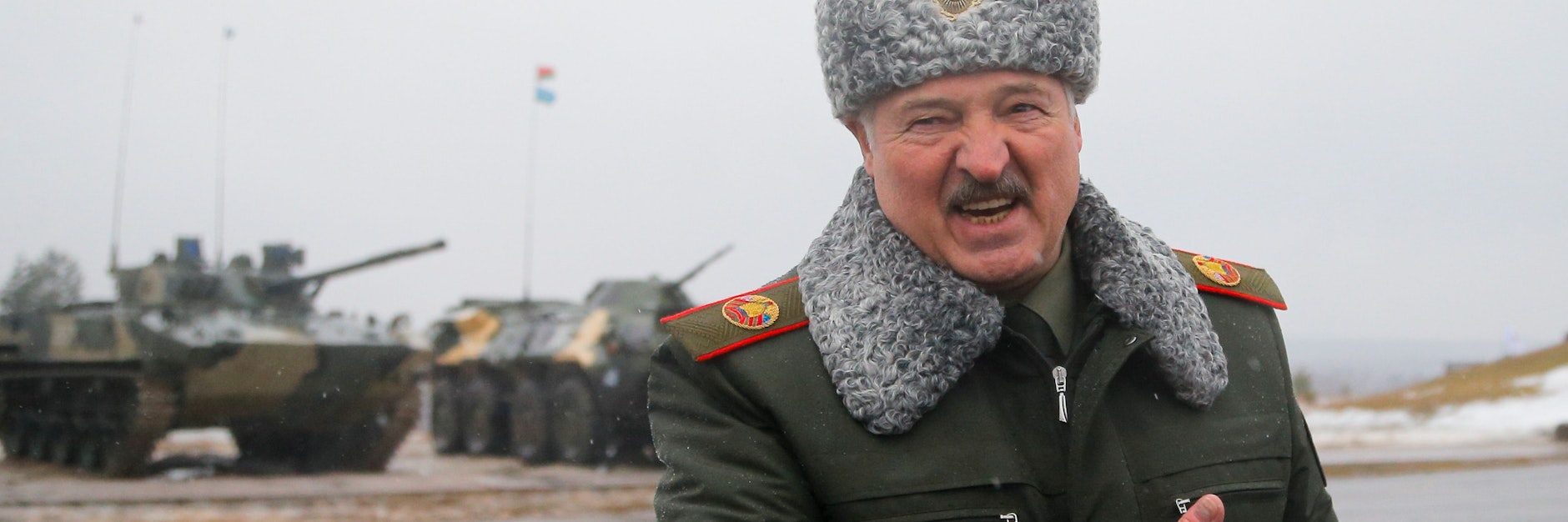 Alexander Lukaschenko, Präsident von Belarus, auf dem Truppenübungsplatz Osipovichi während der gemeinsamen Militärübung mit Russland