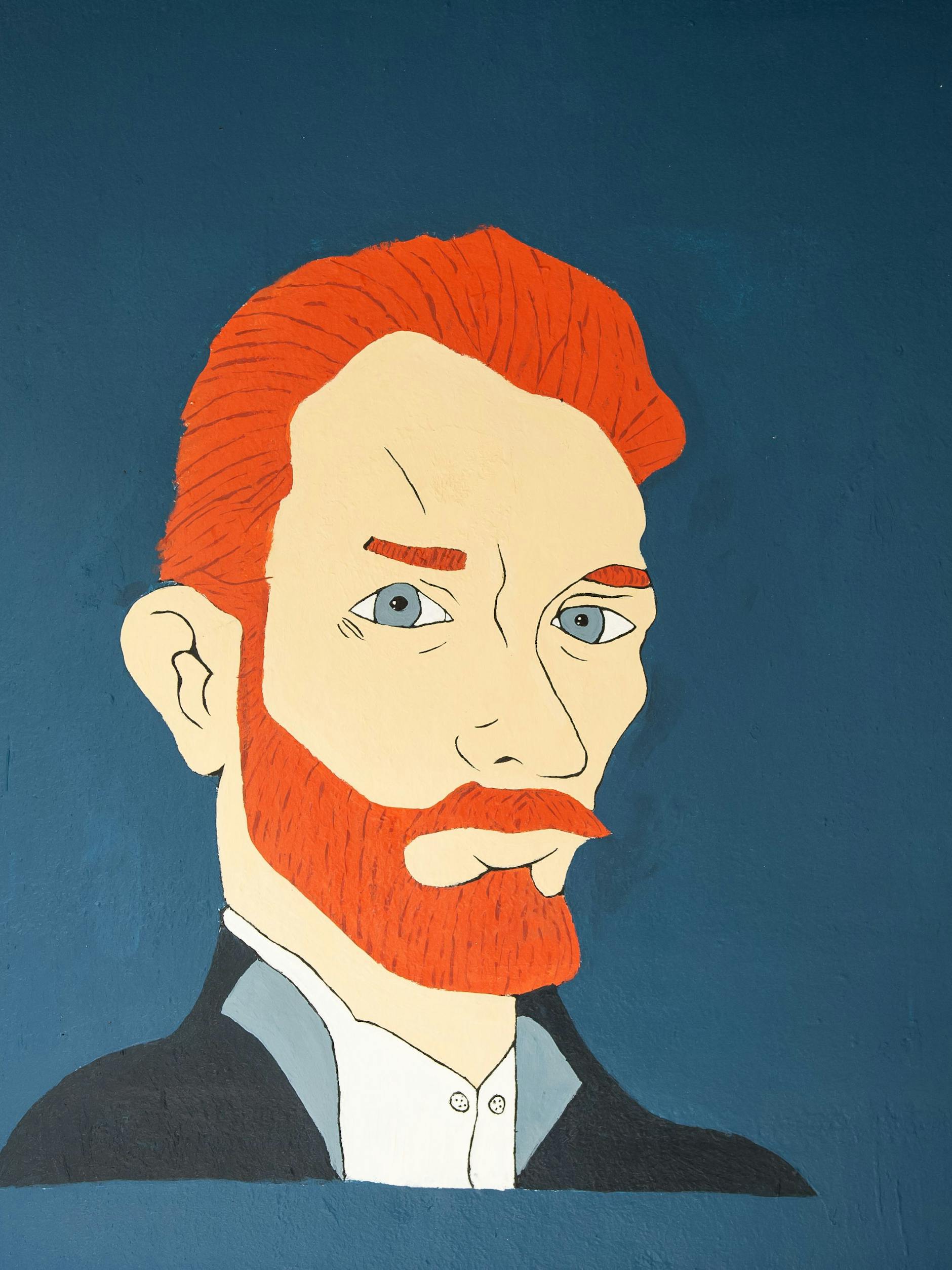 Das Konterfei von Vincent van Gogh, gemalt von einem Schüler der zehnten Klasse, ziert den Eingang der Schule.