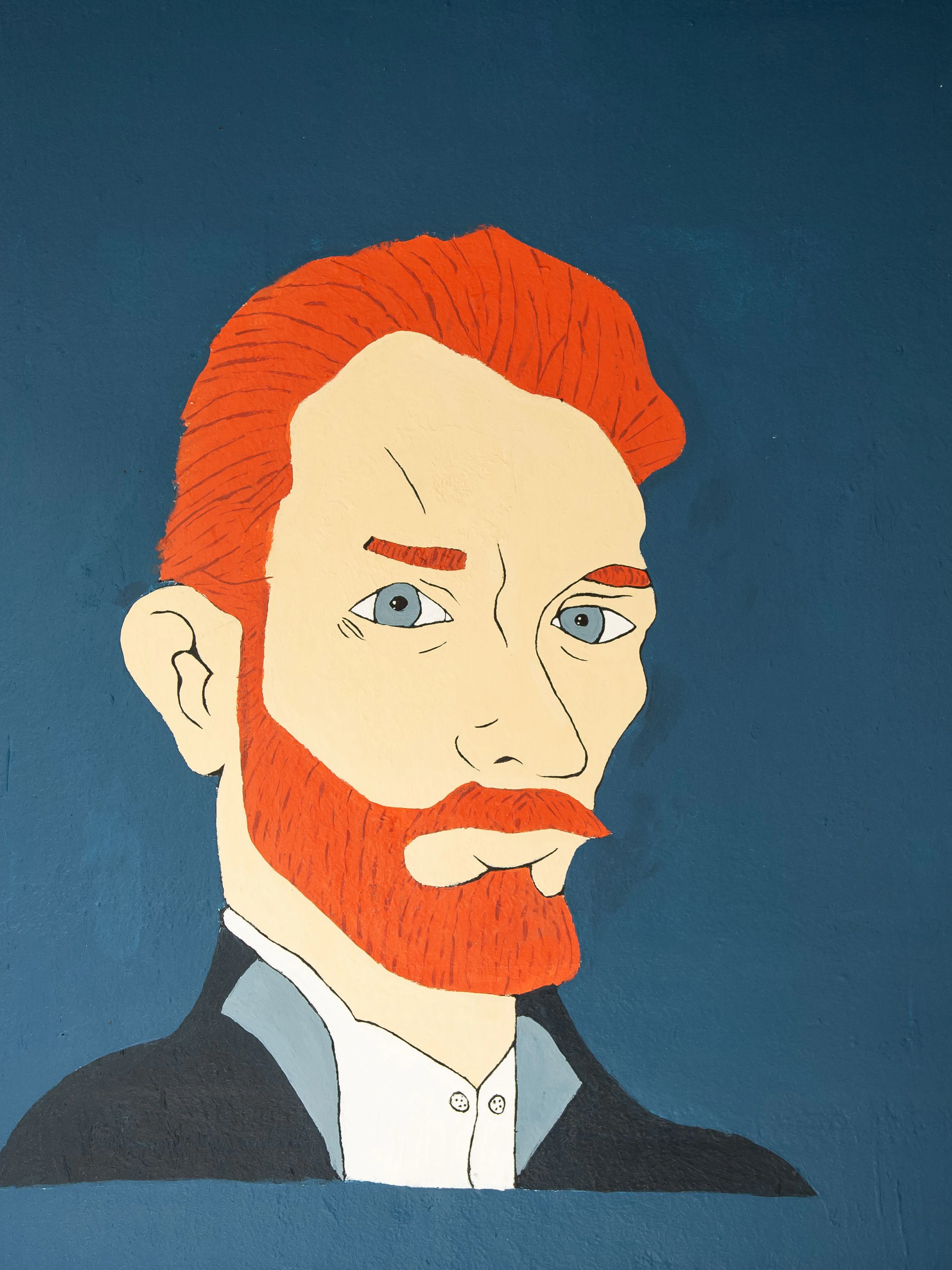 Das Konterfei von Vincent van Gogh, gemalt von einem Schüler der zehnten Klasse, ziert den Eingang der Schule.