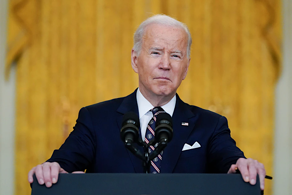 US-Präsident Joe Biden&nbsp;spricht im East Room des Weißen Hauses zur Lage in der Ukraine.
