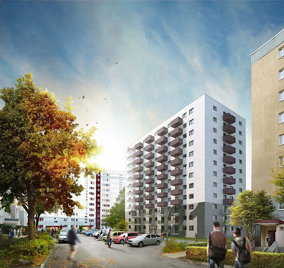 Neue Sozialwohnungen: ein Bauprojekt der landeseigenen Wohnungsbaugesellschaft Stadt und Land in Marzahn-Hellersdorf