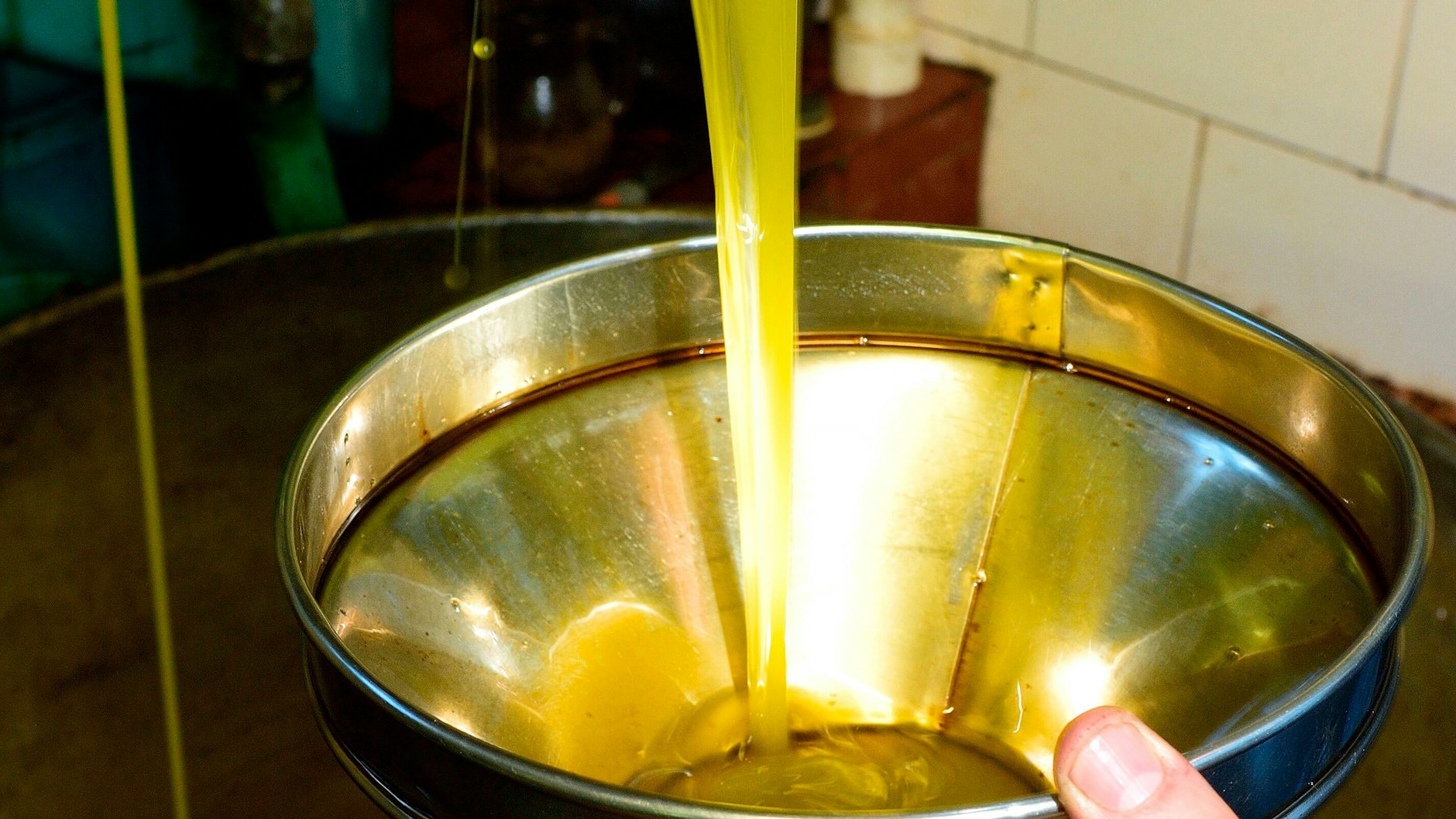 Die Herstellung von kaltgepresstem Olivenöl.