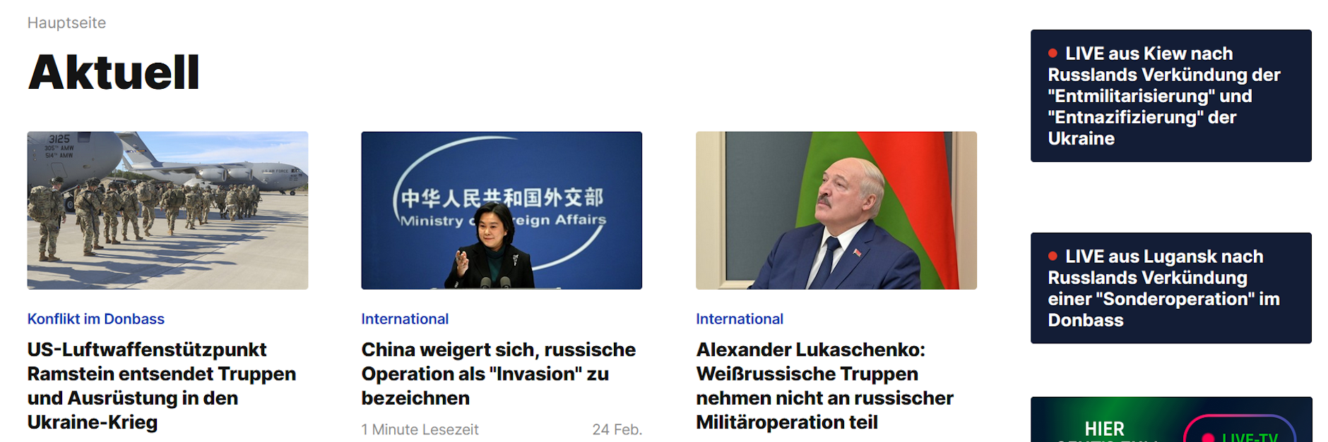 Von Krieg keine Rede: Auf RT News wird die Ukraine-Invasion Russlands systematisch schöngeredet.
