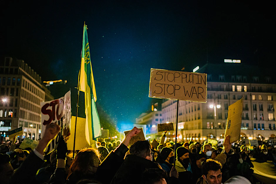 Solidaritätskundgebung für die Ukraine am Brandenburger Tor, 24. Februar 2022.