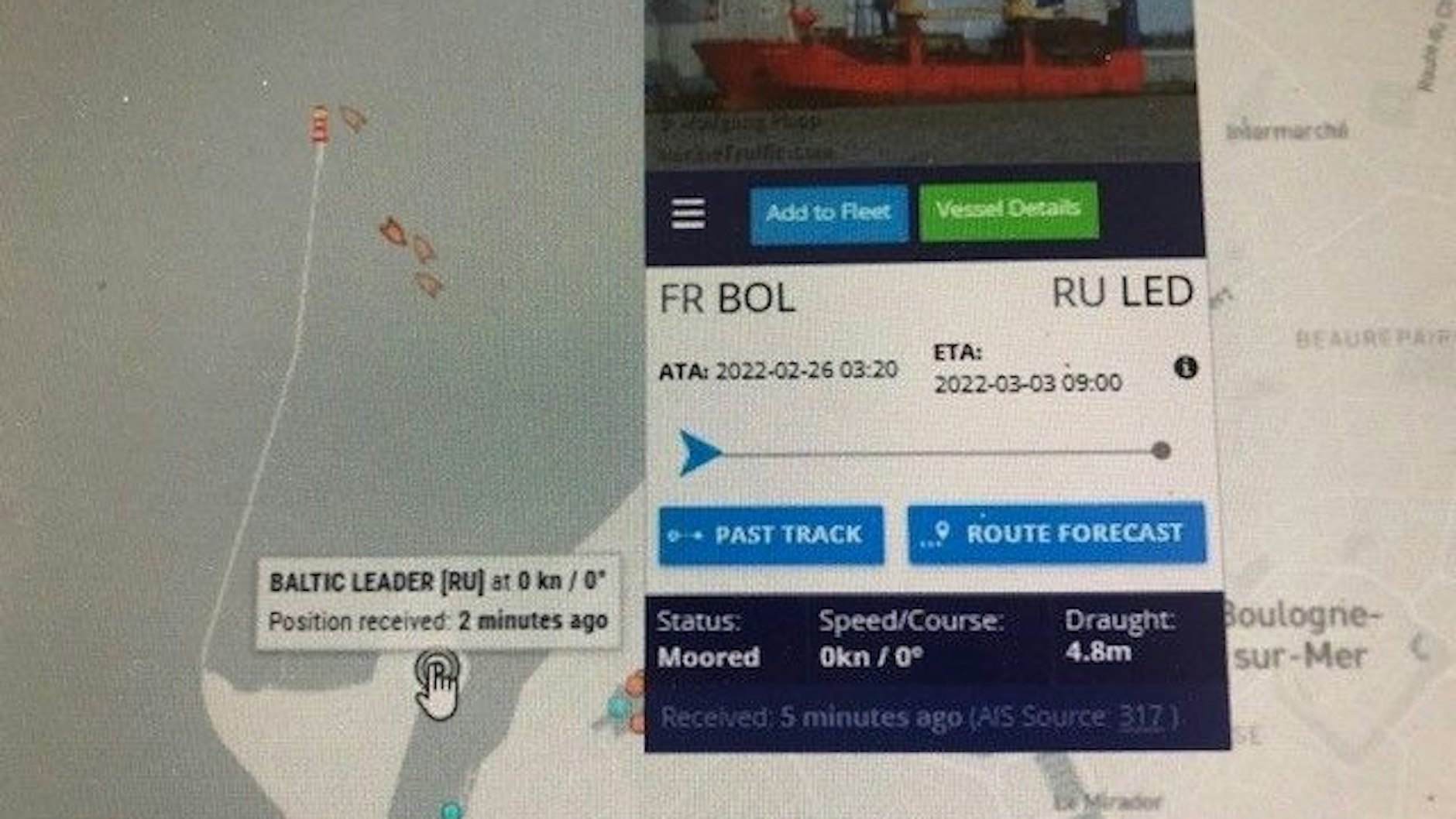 Das Tracking von Marine Traffic bestätigt die BBC-Angaben.