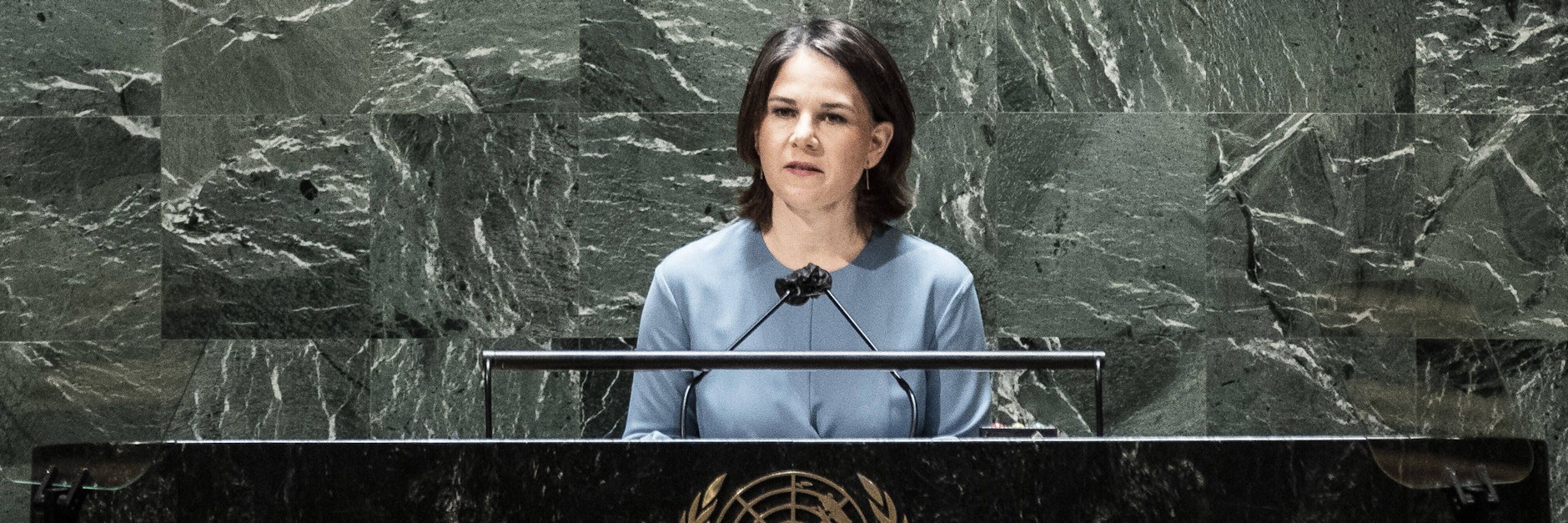 Bundesaussenministerin Annalena Baerbock spricht vor der UN-Generalversammlung in New York.