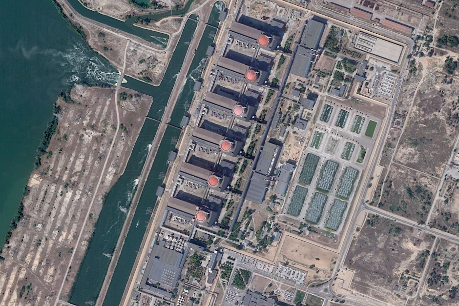Satellitenfoto des Kernkraftwerks Saporischschja in Enerhodar.