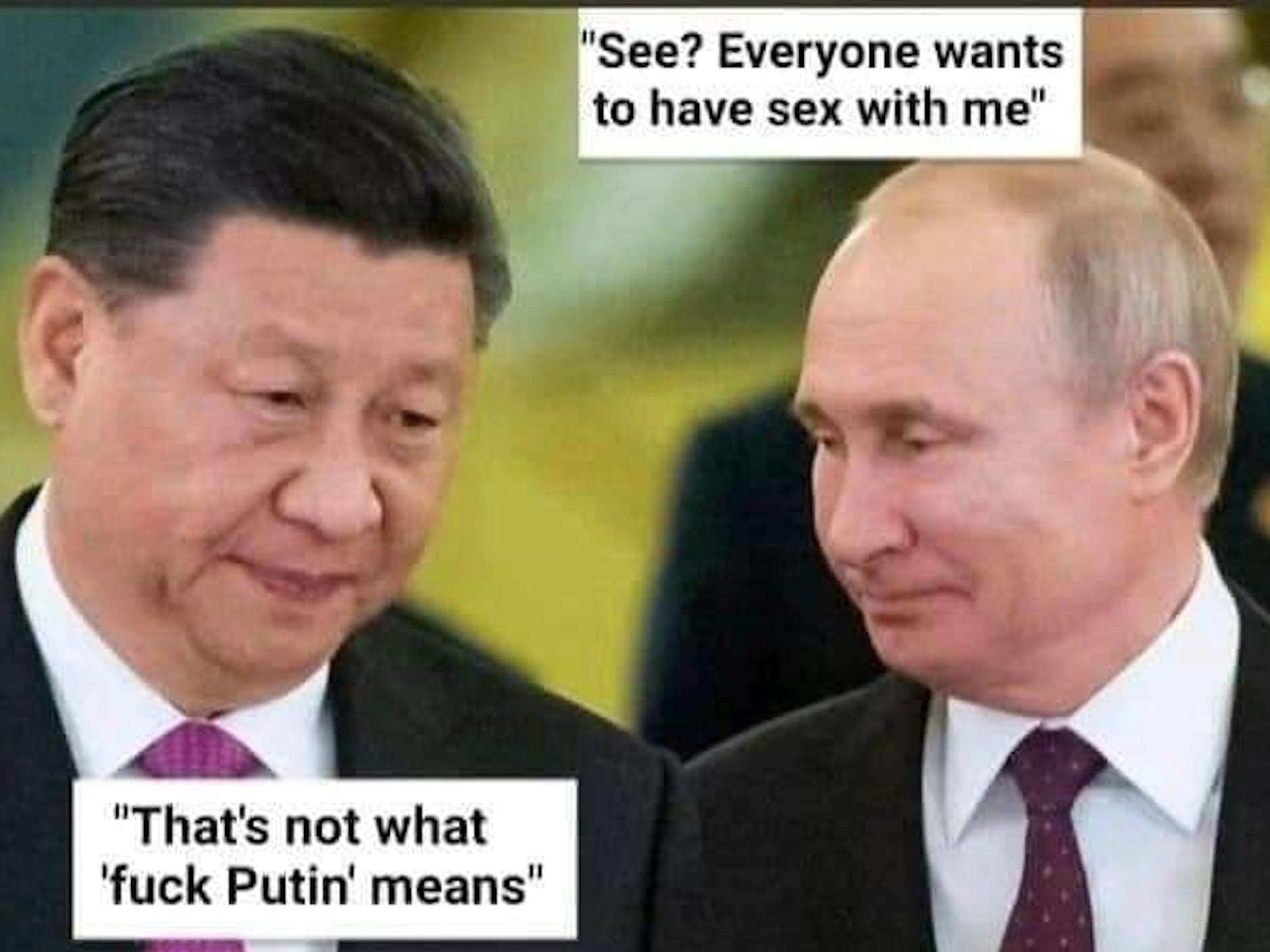 Chinas Xi hilft Putin beim Verständnis der englischen Sprache.