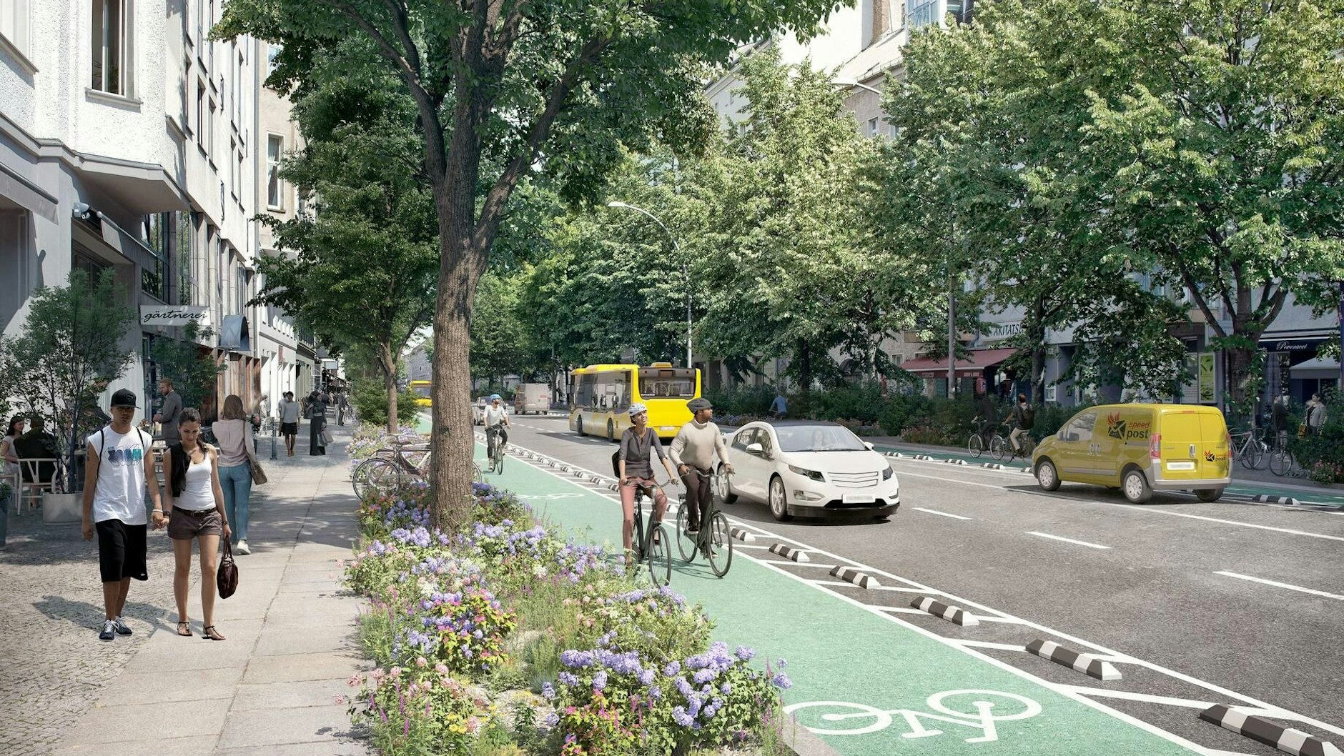 So soll die Torstraße in Mitte künftig aussehen. Wo heute noch Autos parken, entstehen Radwege.