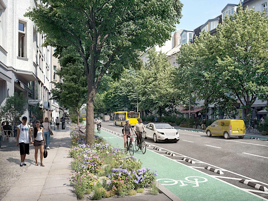 So soll die Torstraße in Mitte künftig aussehen. Wo heute noch Autos parken, entstehen Radwege.