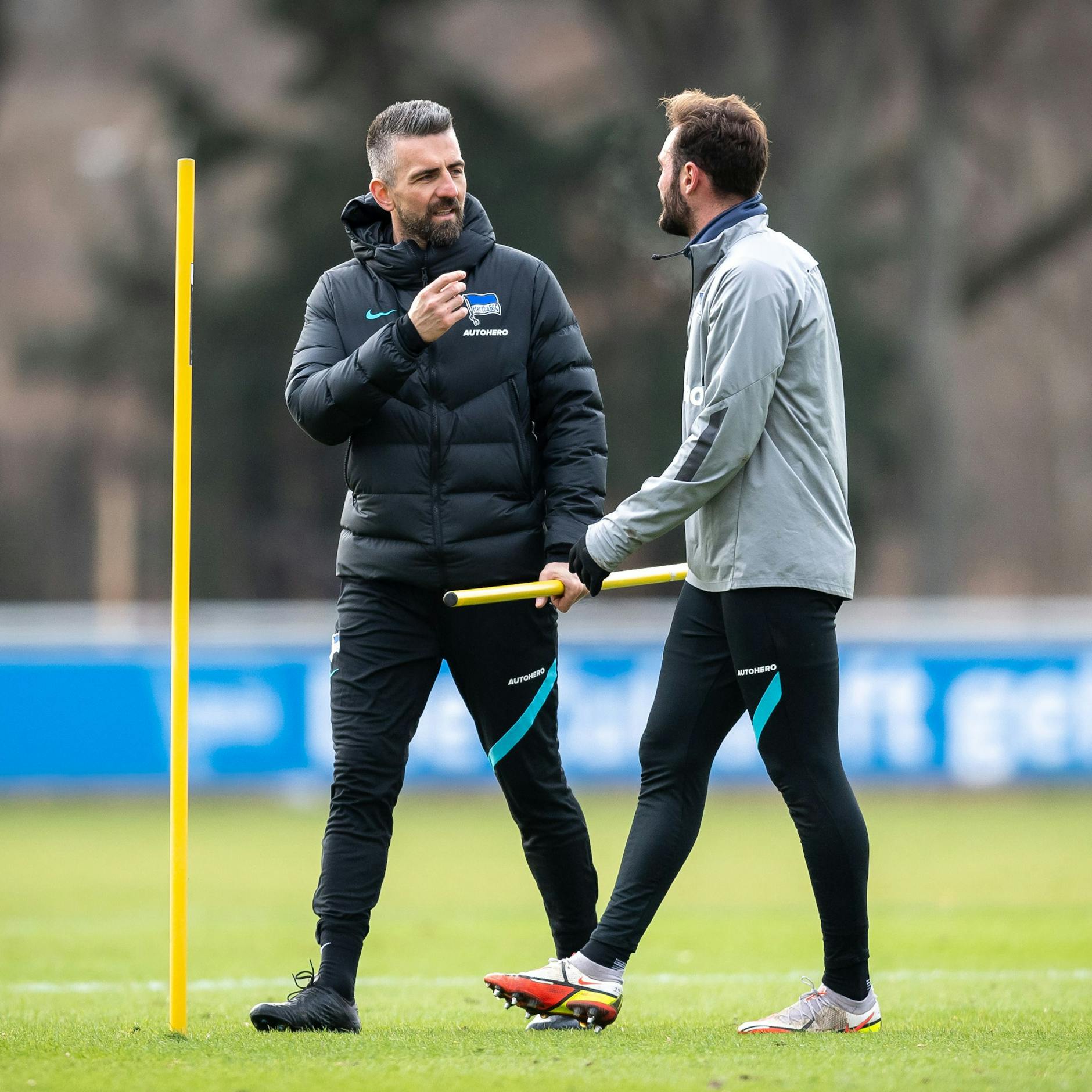Vedad Ibisevic im Gespräch mit Lucas Tousart.