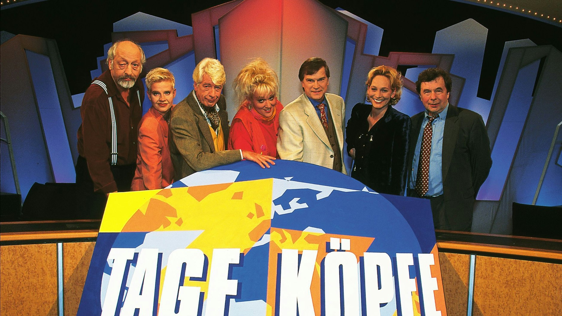 Jochen Busse bei seiner Show „7 Tage, 7 Köpfe“ mit Karl Dall, Milena Preradovic, Rudi Carrell, Gaby Köster, Bärbel Schäfer und Dr. Hellmuth Karasek.