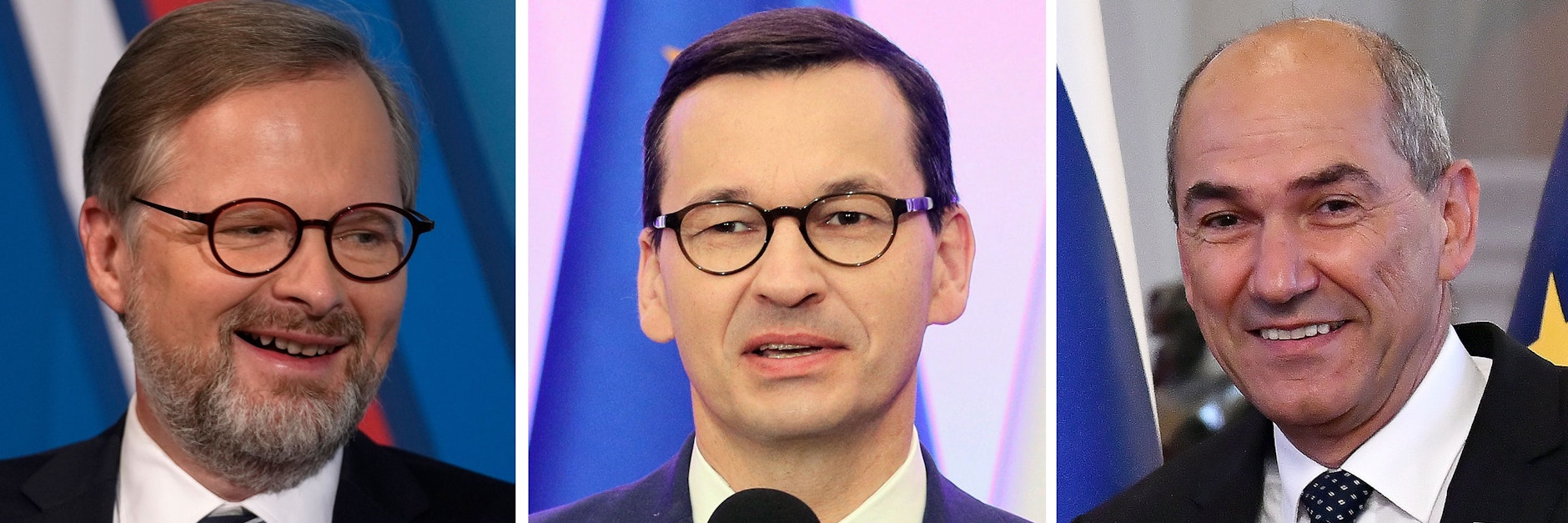 Die Ministerpräsidenten Petr Fiala (Tschechien, l.), Mateusz Morawiecki (Polen, M.) und Janez Jansa (Slowenien) machten sich auf den Weg nach Kiew.