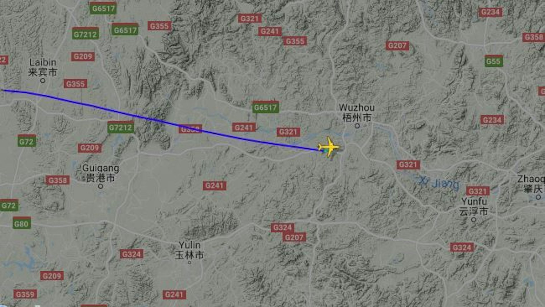 Die Grafik auf Flightradar zeigt: Hier brach Flug MU5735 ab.