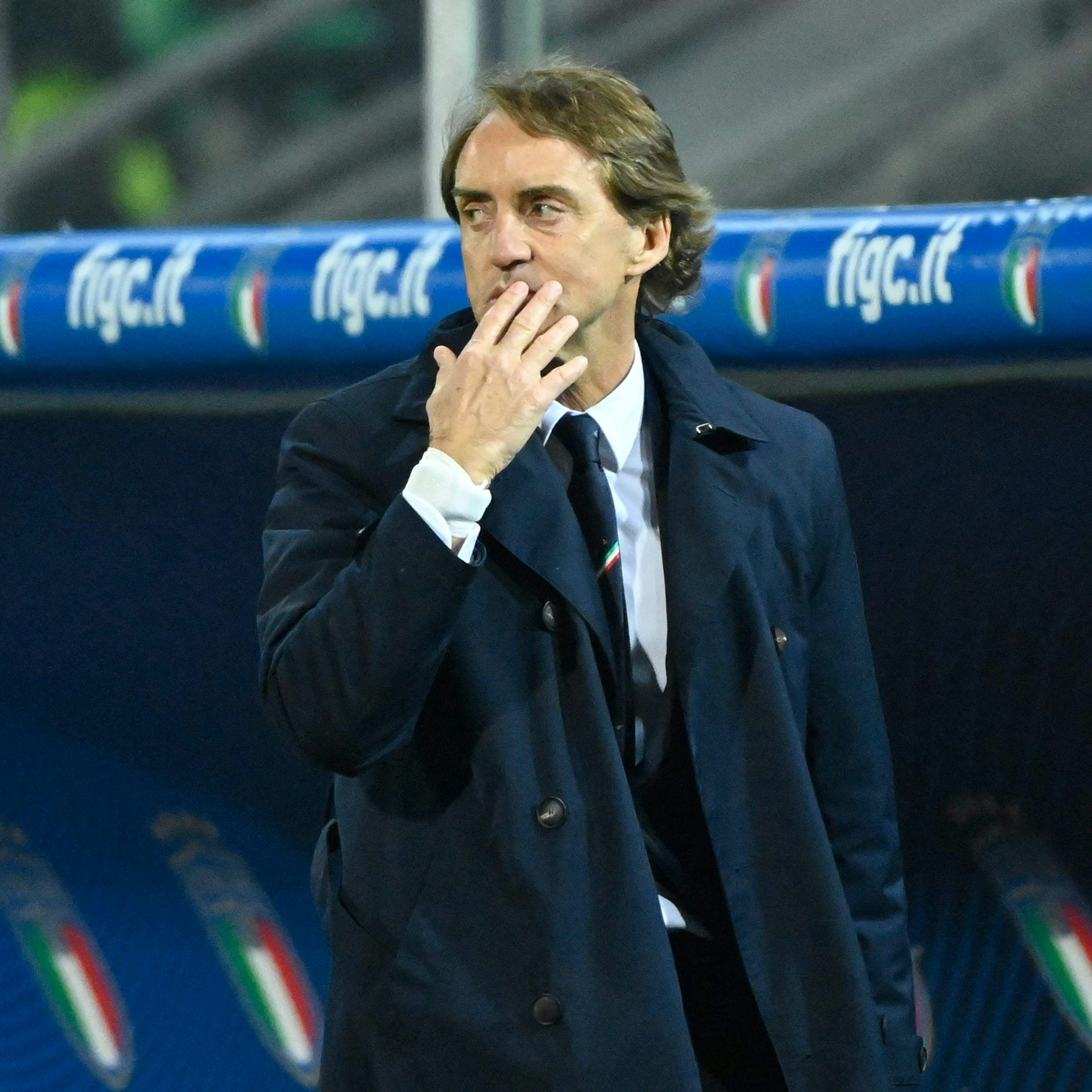 Italiens Nationaltrainer Roberto Mancini kann es nicht fassen. WM-K.o. in der Nachspielzeit.