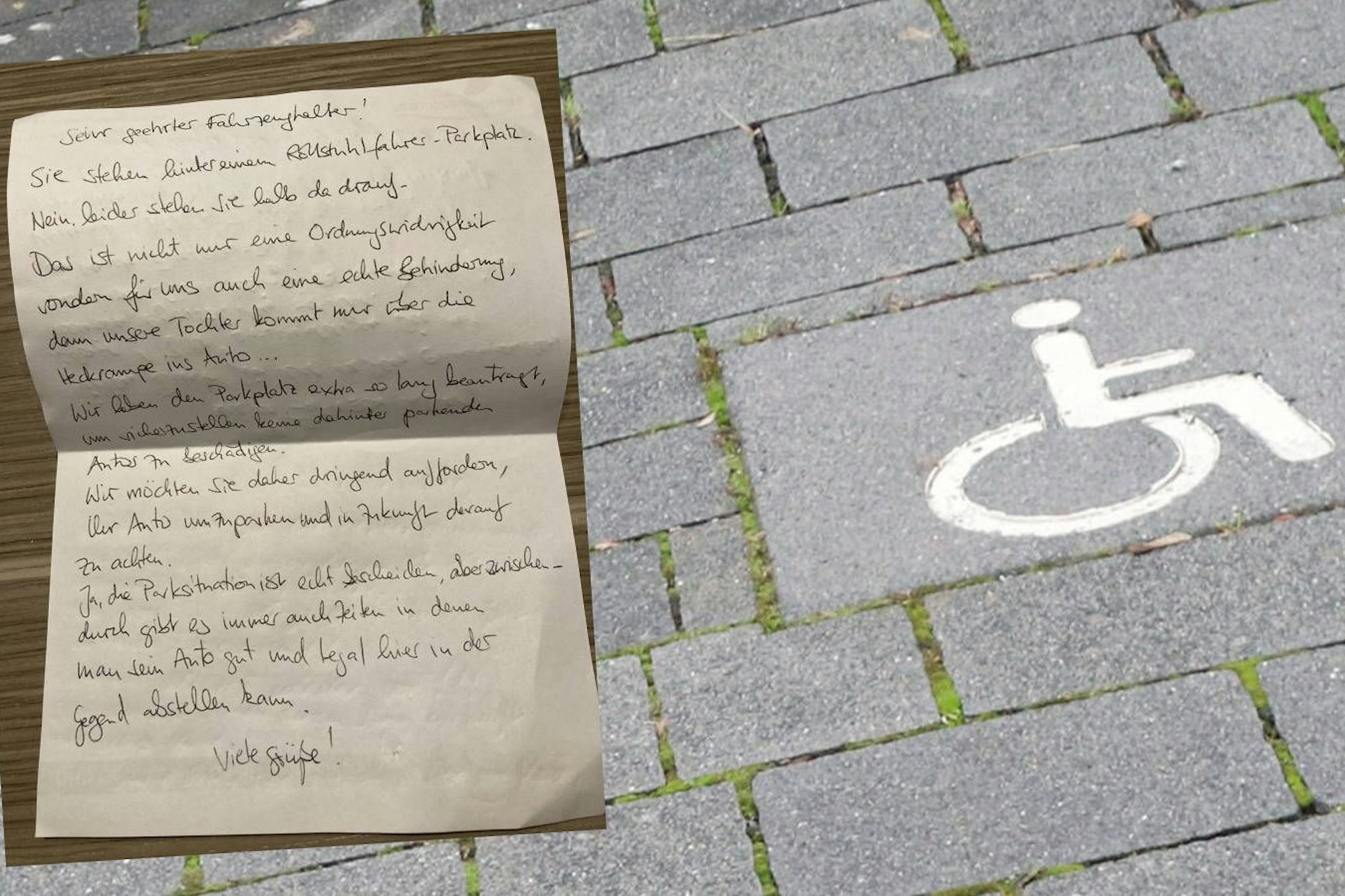 Um einen Falschparker ins Gewissen zu Reden, schrieben die Eltern einer behinderten Tochter einen Zettel.