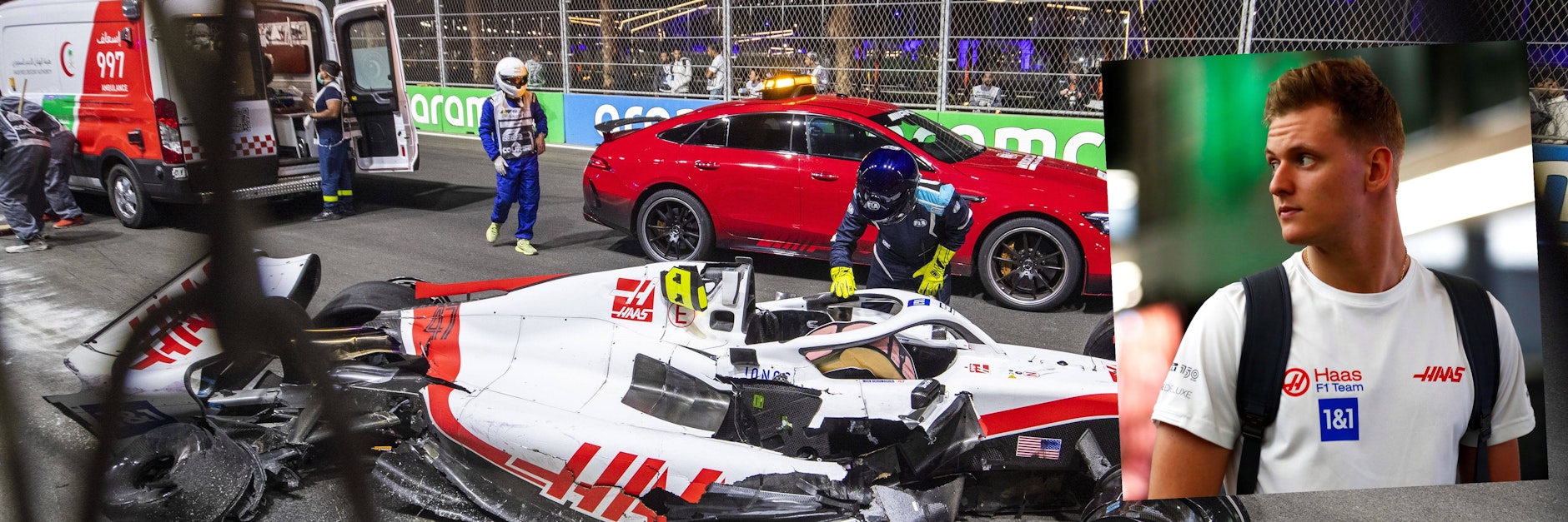Formel-1-Pilot Mick Schumacher meldete sich nach seinem Horror-Crash in Saudi Arabien aus dem Krankenhaus. Der Haas-Fahrer hat riesiges Glück im Unglück.