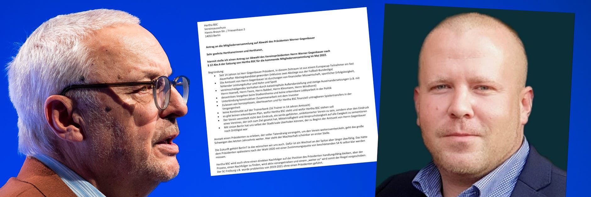 Präsident Werner Gegenbauer sieht sich einer wachsenden Opposition im Verein gegenüber. Hertha-Mitglied Sebastian Stargard macht seinen Abwahlantrag öffentlich.