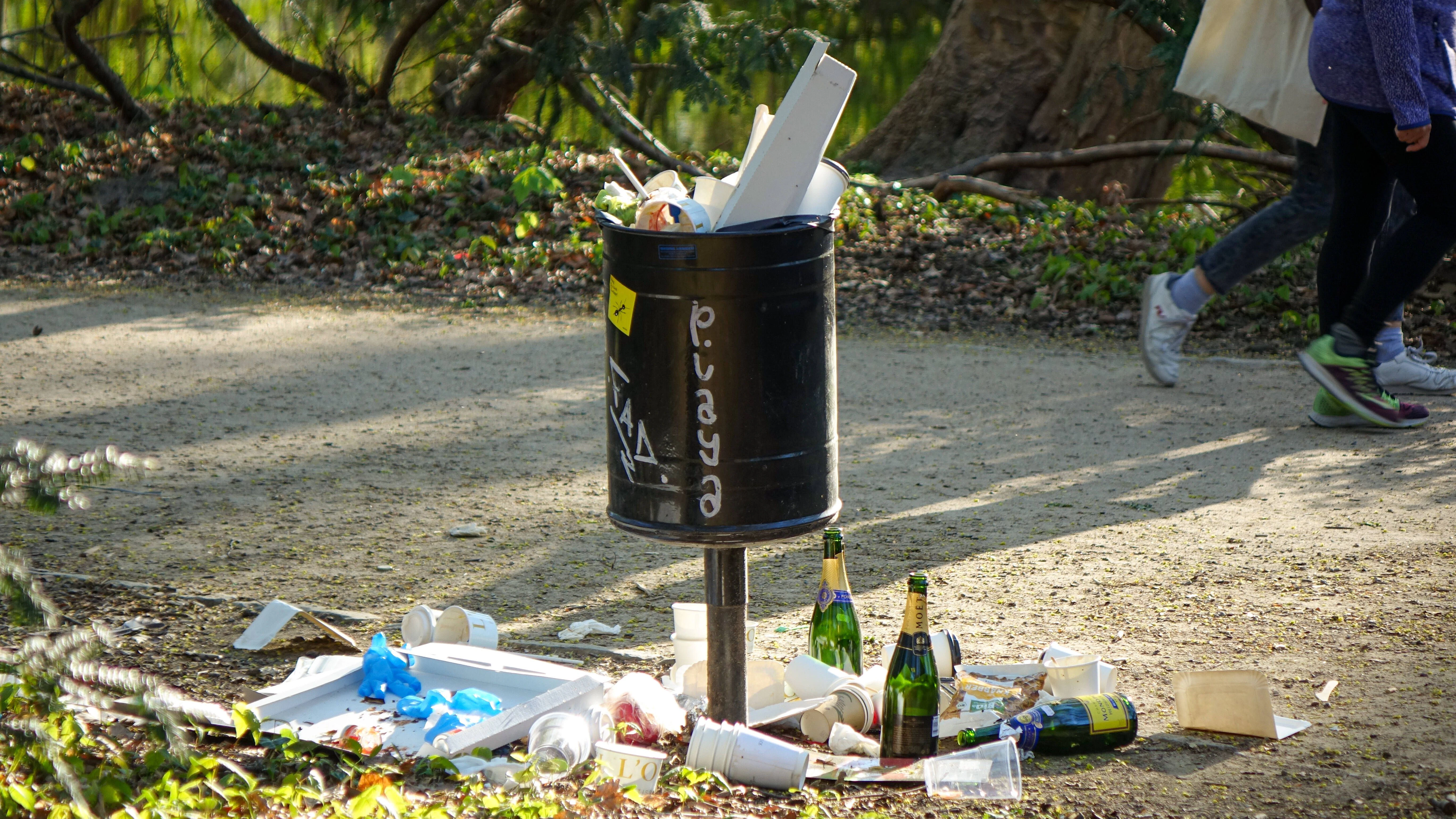 Müll im Tiergarten. Immerhin zur Hälfte da, wo er hingehört.