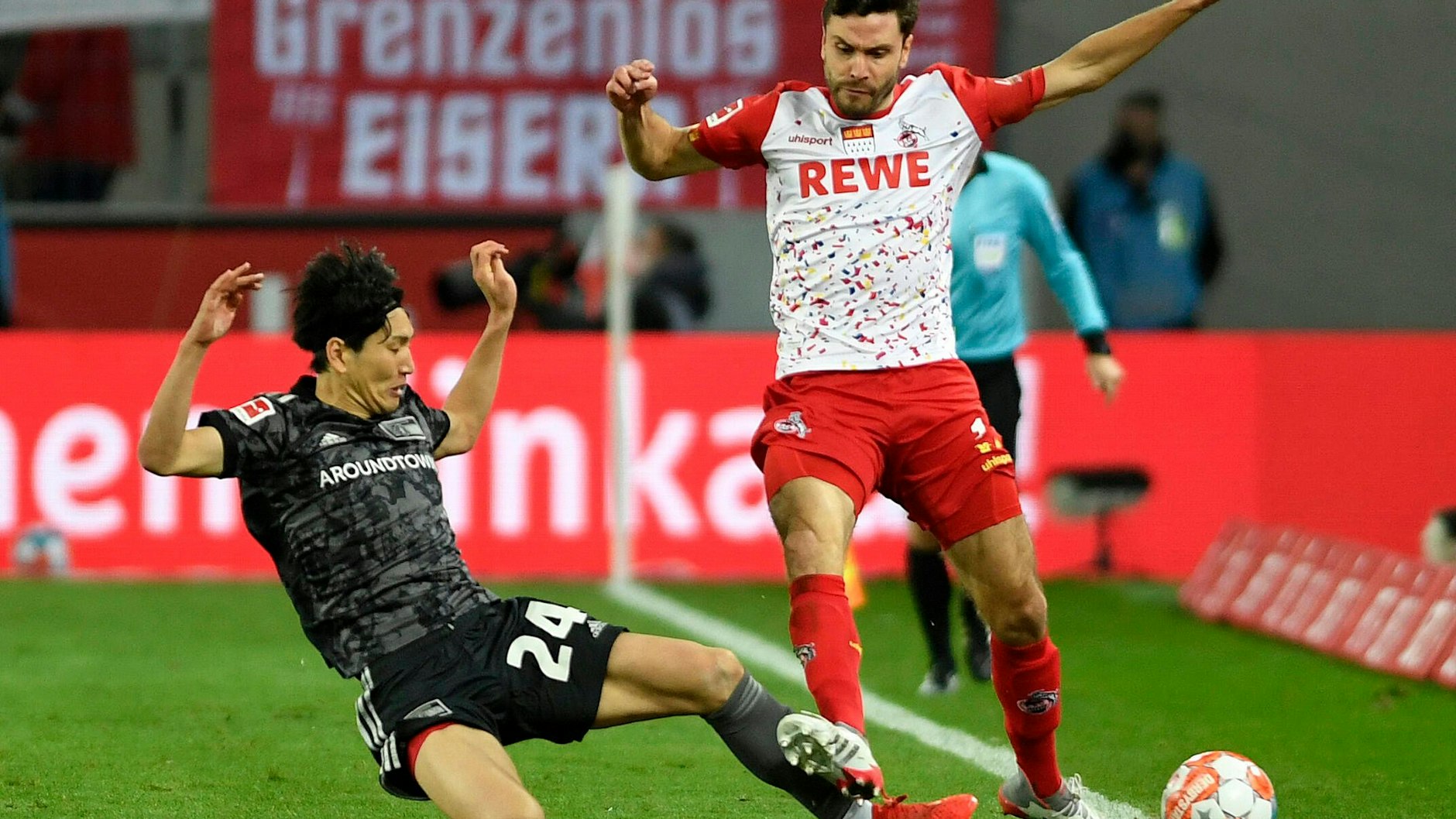 In der Bundesliga noch nie verloren: Jonas Hector (r.) und der 1. FC Köln sind so etwas wie der Lieblingsgegner von Genki Haraguchi und dem 1. FC Union Berlin.