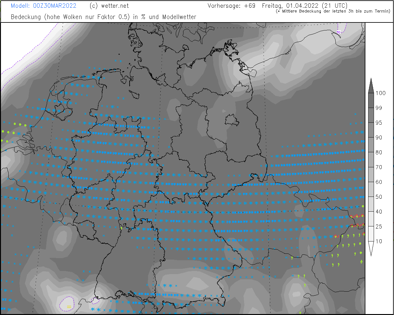 Die Wetterlage am Freitagabend: Schneefall in weiten Teilen Deutschlands. Unten meist nur nasser Schnee, in mittleren und höheren Lagen kann der Schnee auch liegen bleiben und für Behinderungen sorgen!
