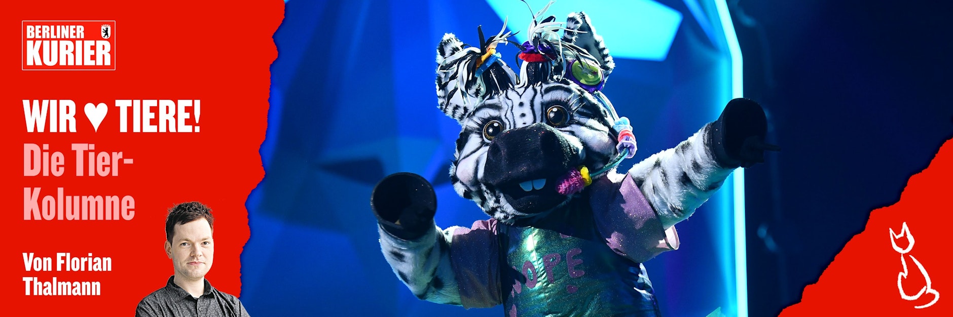 Bei The Masked Singer steht ein Zebra auf der Bühne, das mit Punkten verziert ist.