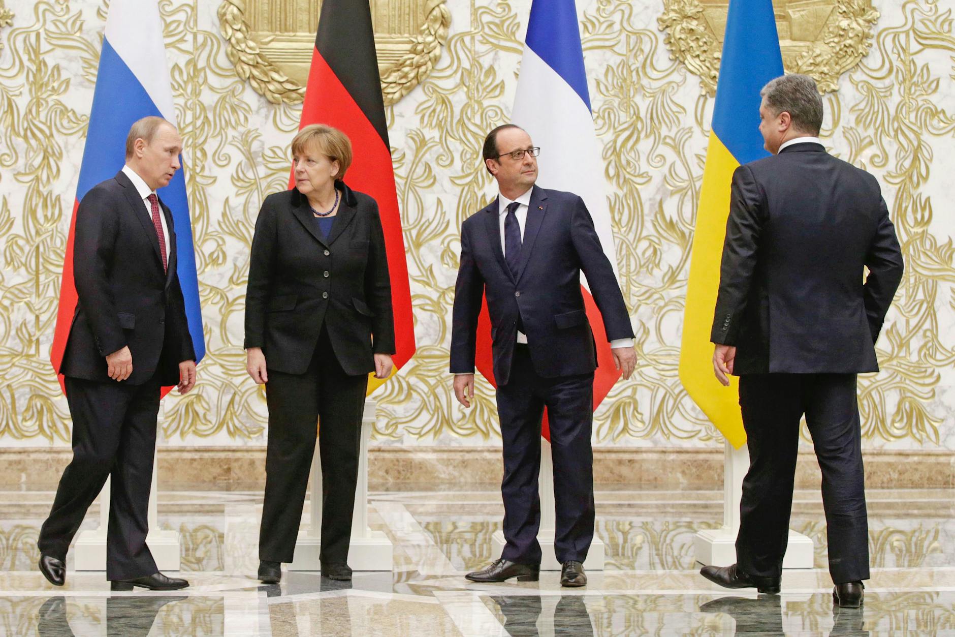 2015 kamen Wladimir Putin, Angela Merkel, Francois Hollande und Petro Poroschenko in Minsk zusammen.
