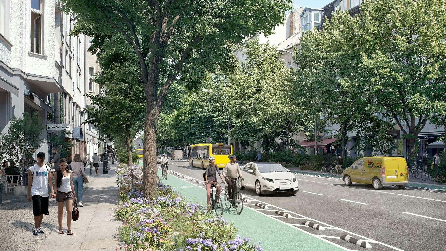 So könnte die neue Torstraße aussehen. Mehr Platz für Radler und Fußgänger. Autos müssen weichen.