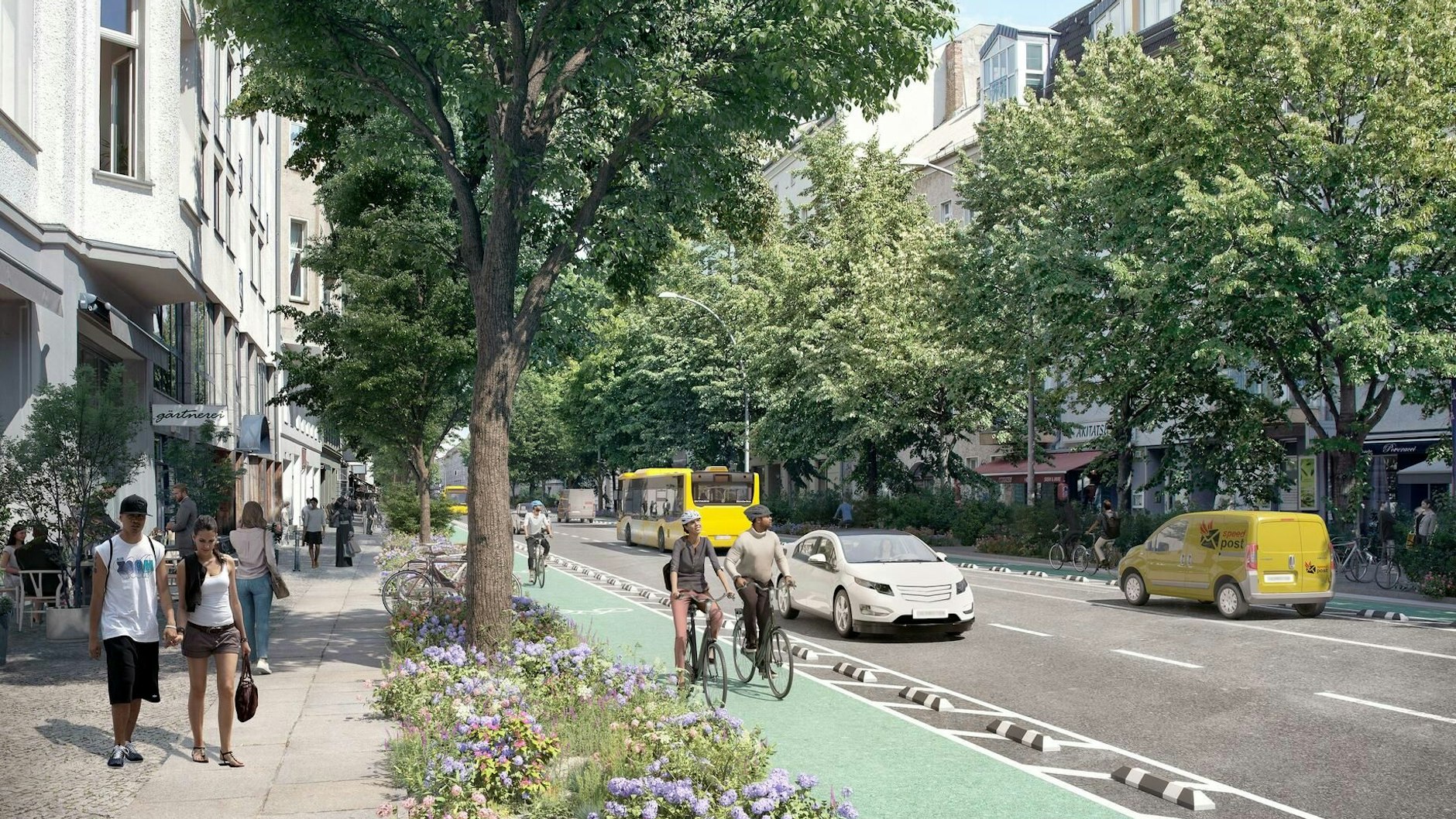 So könnte die neue Torstraße aussehen. Mehr Platz für Radler und Fußgänger. Autos müssen weichen.