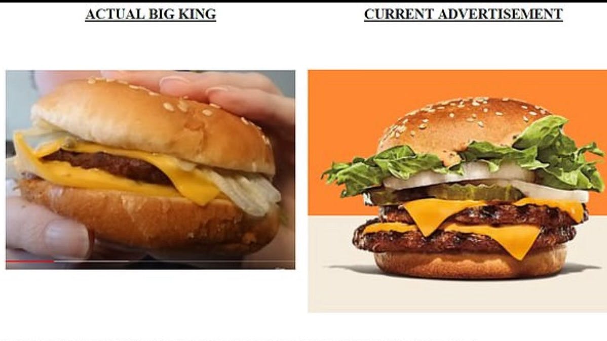 Diese Bilder zeigen einen Burger – einmal in der Werbung. Der andere zeigt die Realität.