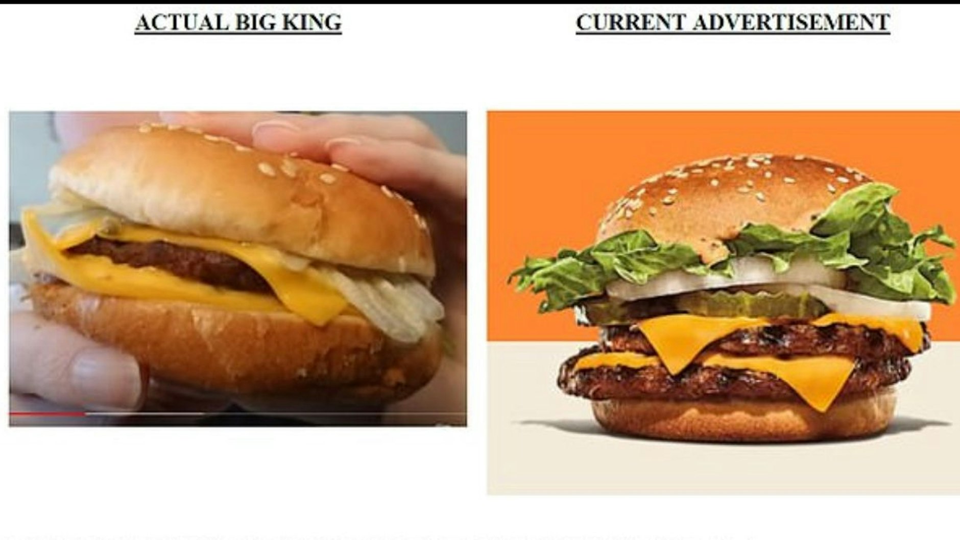 Diese Bilder zeigen einen Burger – einmal in der Werbung. Der andere zeigt die Realität.