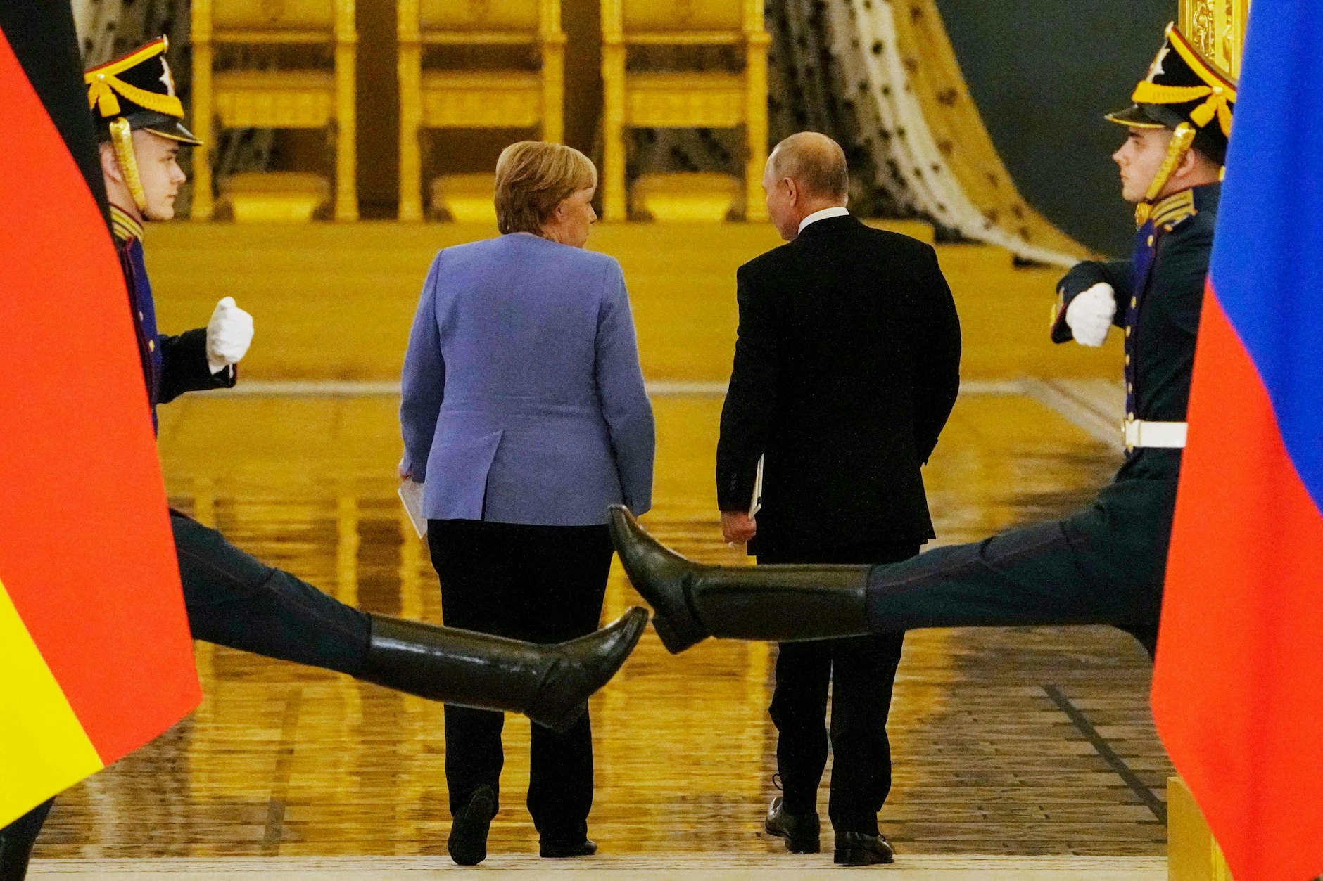 Ex-Bundeskanzlerin Angela Merkel und Präsident Wladimir Putin am 21. August 2021 in Moskau.