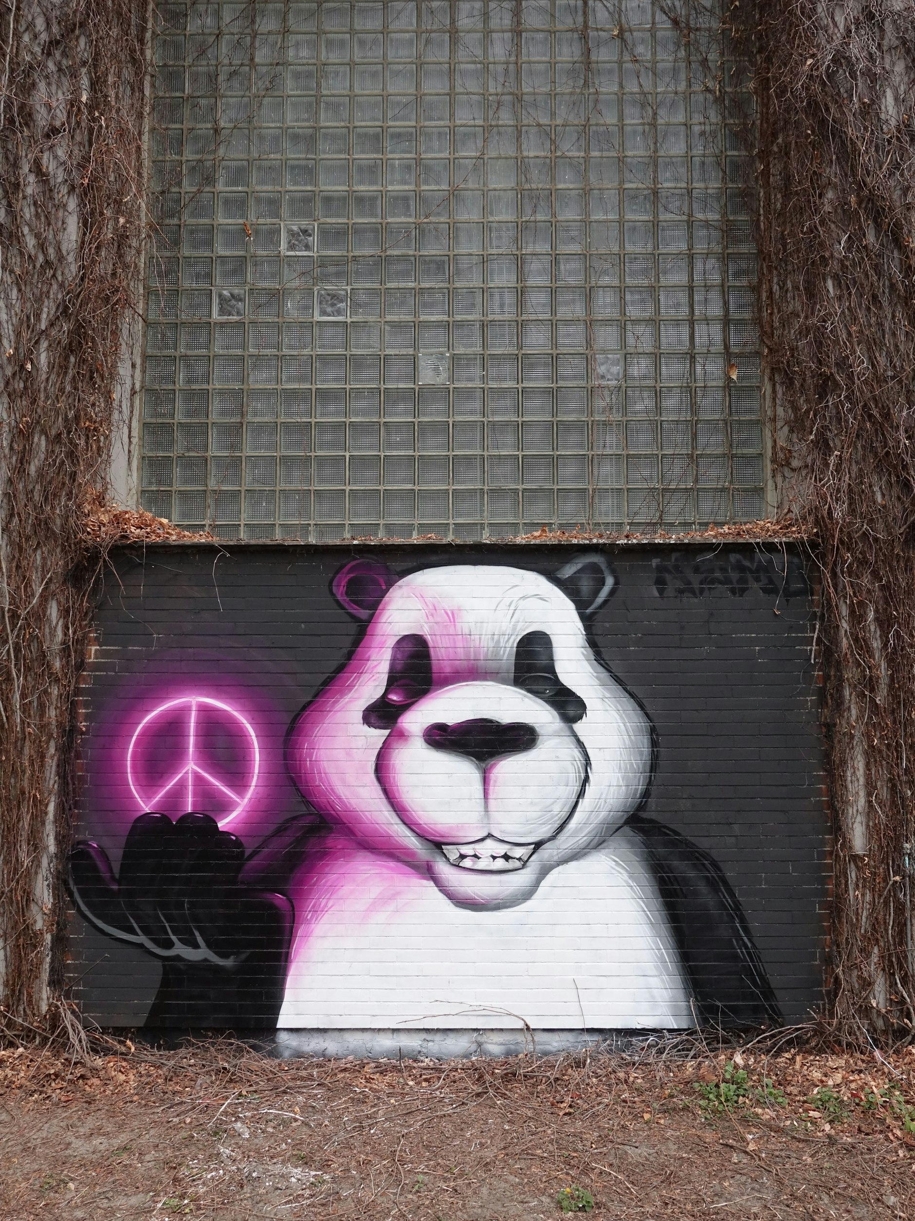 Der Friedenspanda von Nemo.Berlin: Zu sehen an einer Sporthalle in Moabit. 