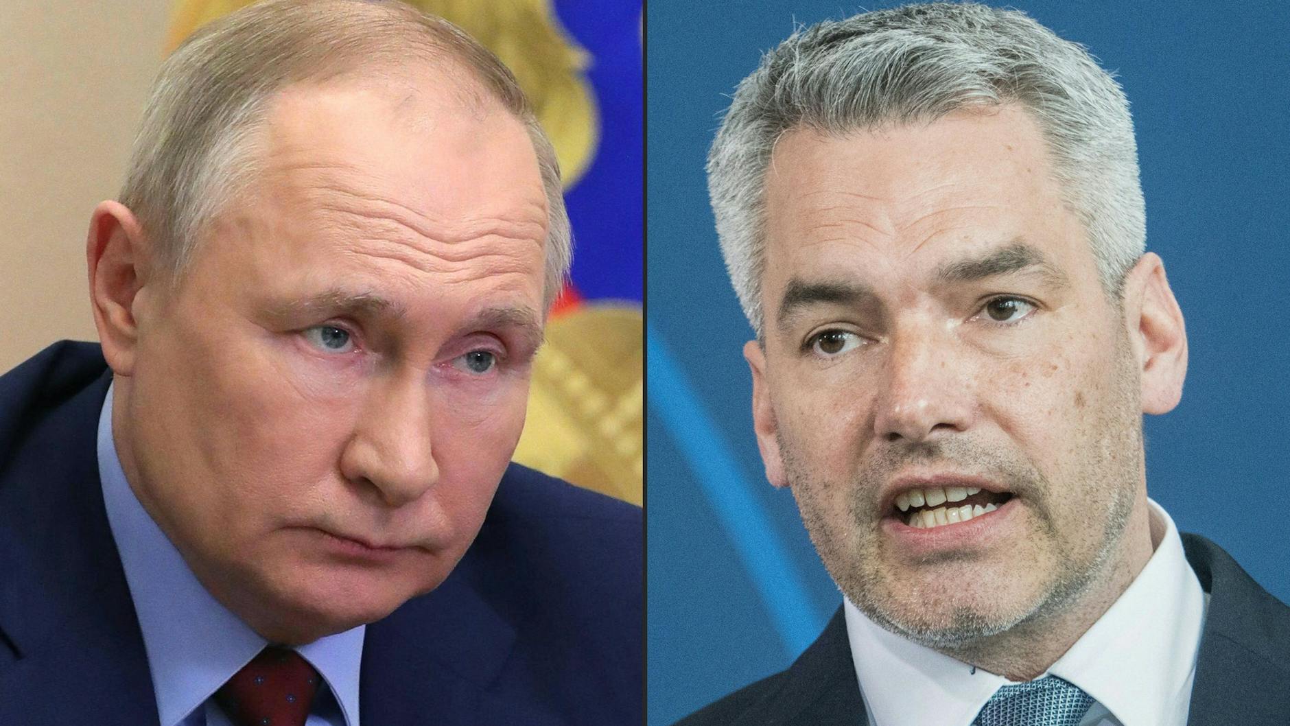 Wladimir Putin (L) und Karl Nehammer.