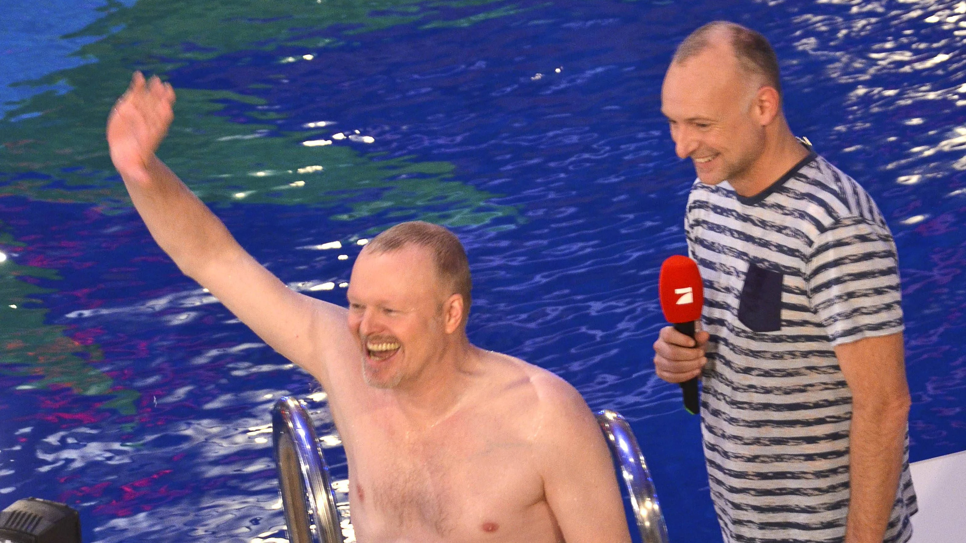 Stefan Raab und Frank Buschmann beim Turmspringen 2015.