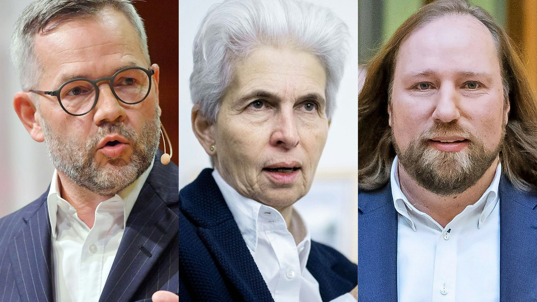 Die Ausschussvorsitzenden Michael Roth (Auswärtiges, SPD, v. l.),&nbsp;Marie-Agnes Strack-Zimmermann (Verteidigung, FDP) und Anton Hofreiter (Europa, Grüne) sind die ersten Bundestagsabgeordneten, die seit Kriegsbeginn in die Ukraine reisten.