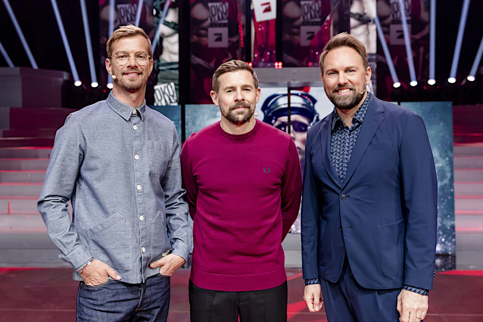 Joko Winterscheidt, Klaas Heufer-Umlauf und Moderator Steven Gätjen sind ab Dienstag wieder bei „Joko und Klaas gegen ProSieben“ zu sehen.