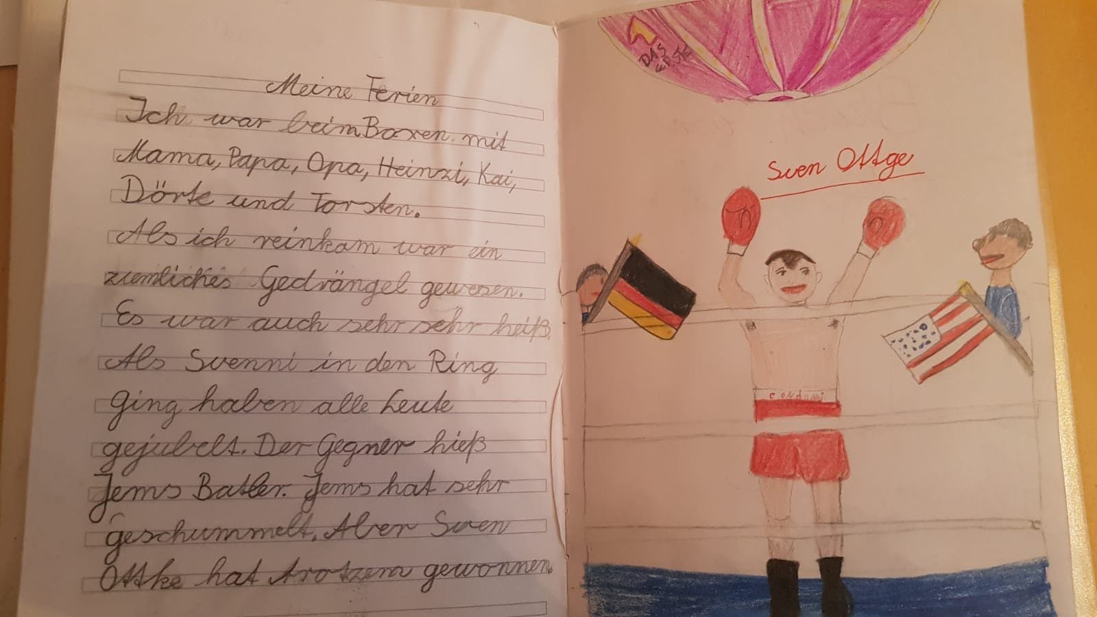 Im Alter von acht Jahren schrieb Nina diesen Aufsatz über ihren den ersten Boxkampf, bei dem sie dabei war.