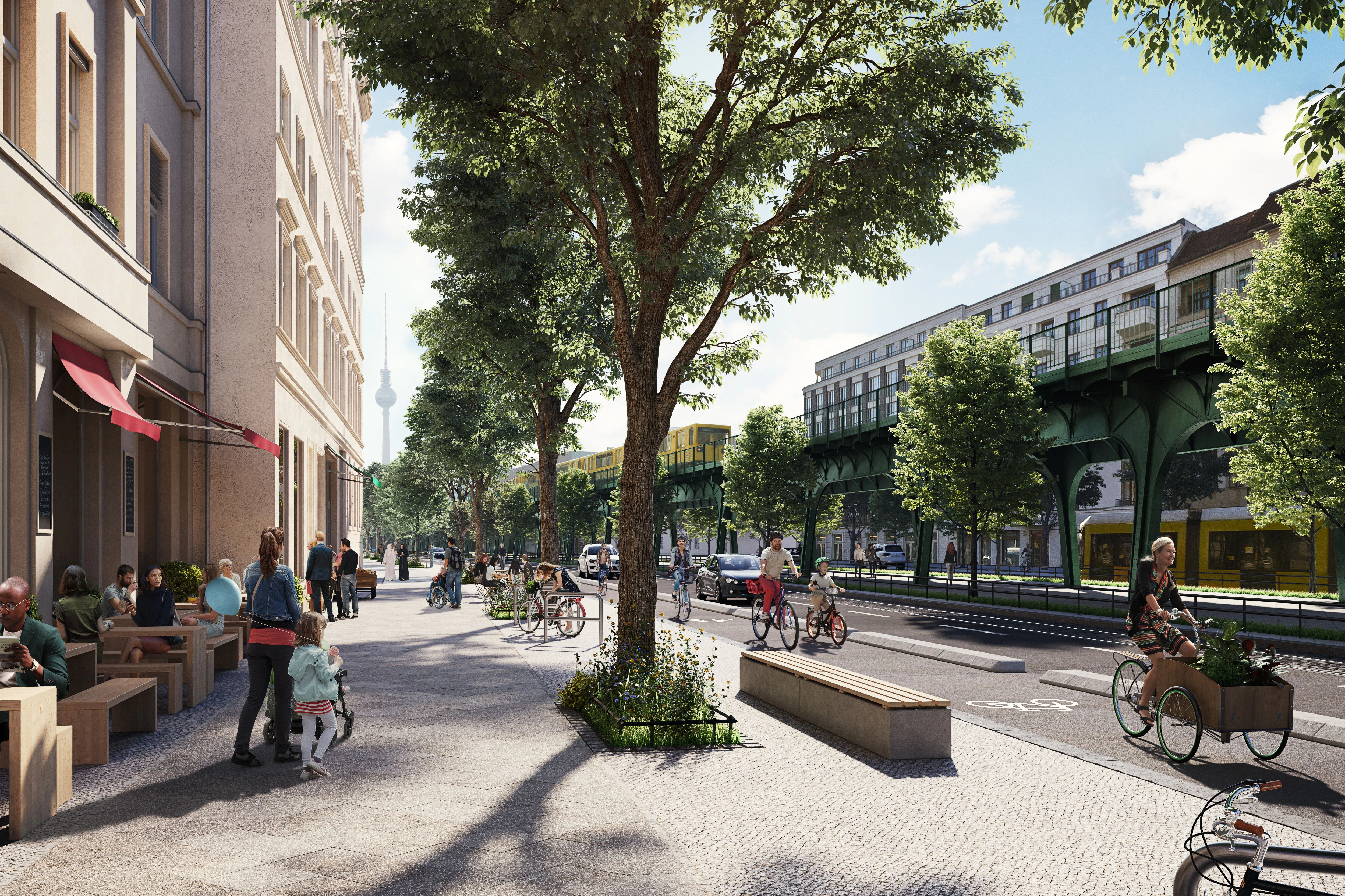 Autostellplätze weg, Radfahrstreifen her: So sollte der Mittelteil der Schönhauser Allee bald aussehen.