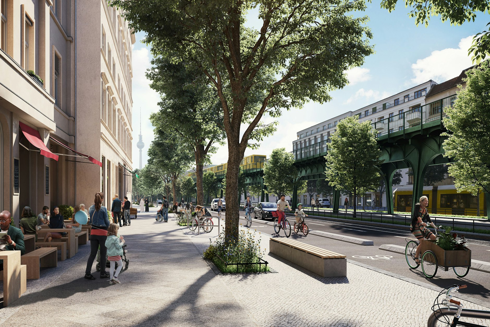 Autostellplätze weg, Radfahrstreifen her: So sollte der Mittelteil der Schönhauser Allee bald aussehen.