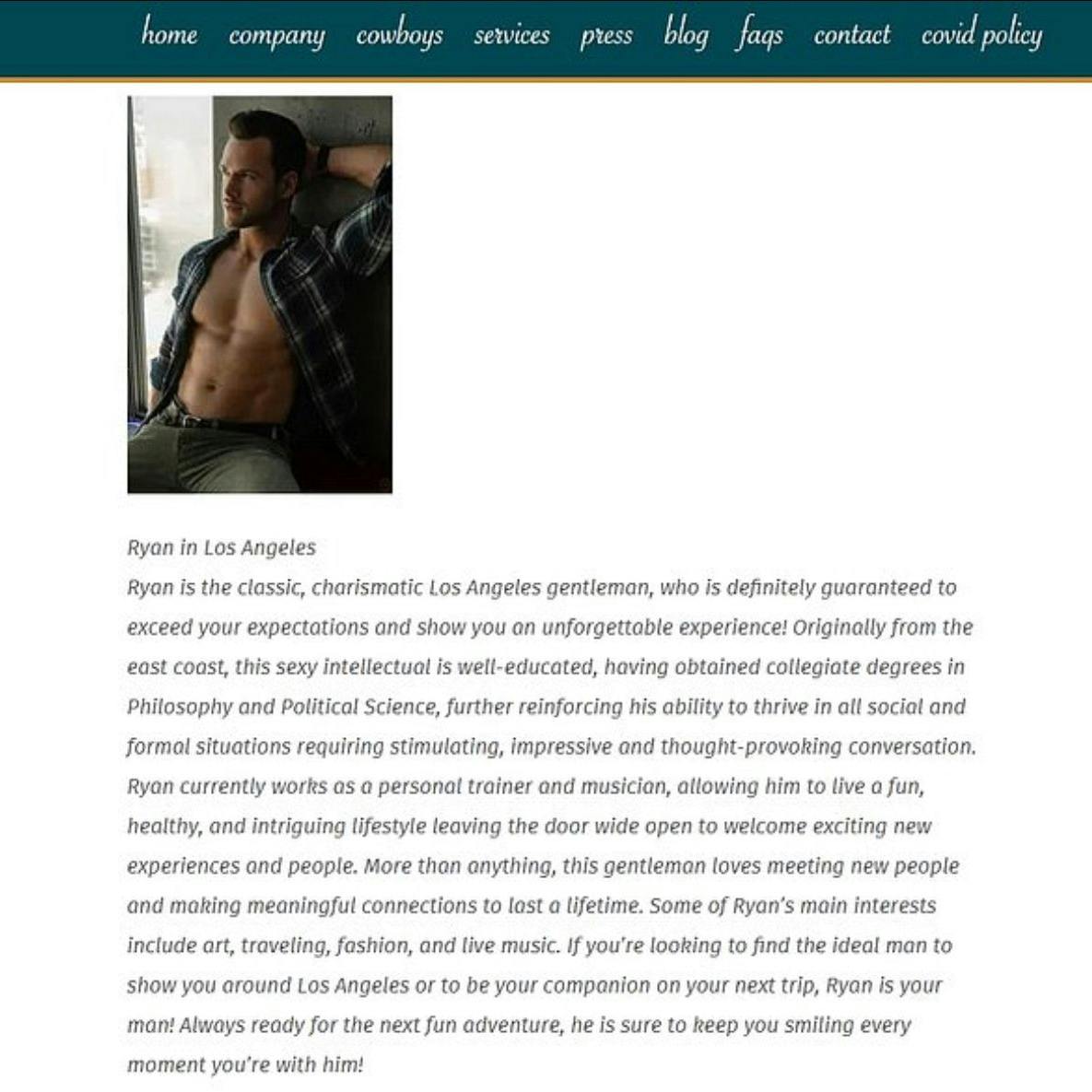 Screenshot von der Escort Service Webseite