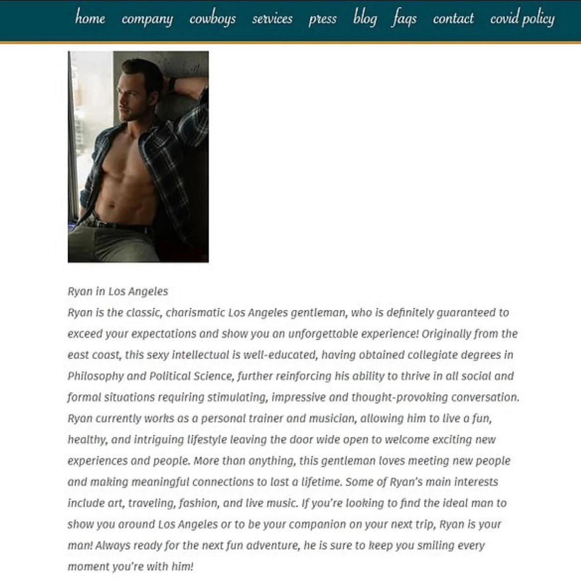 Screenshot von der Escort Service Webseite