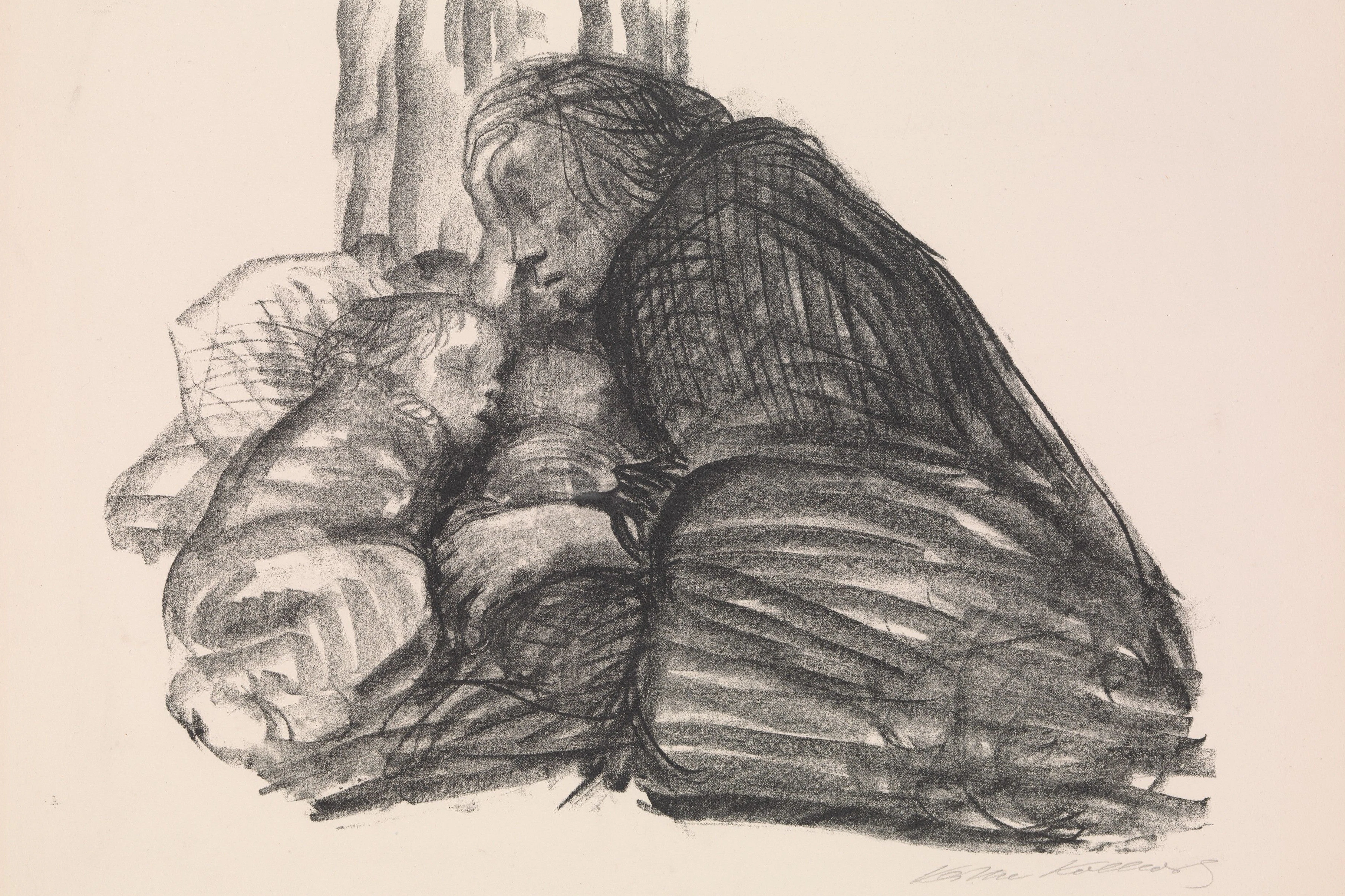 Das Wohnungselend trieb Tausende Berliner in die Obdachlosigkeit, wie diese Mutter und ihre beiden Kinder, gezeichnet 1926 von Käthe Kollwitz.