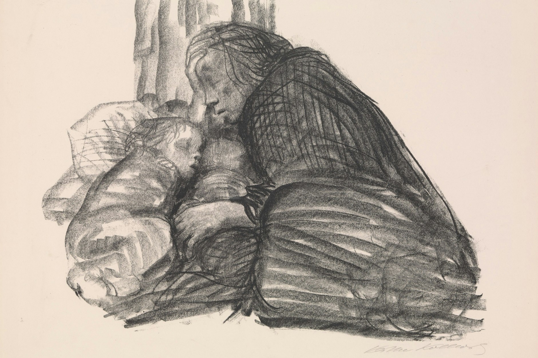 Das Wohnungselend trieb Tausende Berliner in die Obdachlosigkeit, wie diese Mutter und ihre beiden Kinder, gezeichnet 1926 von Käthe Kollwitz.