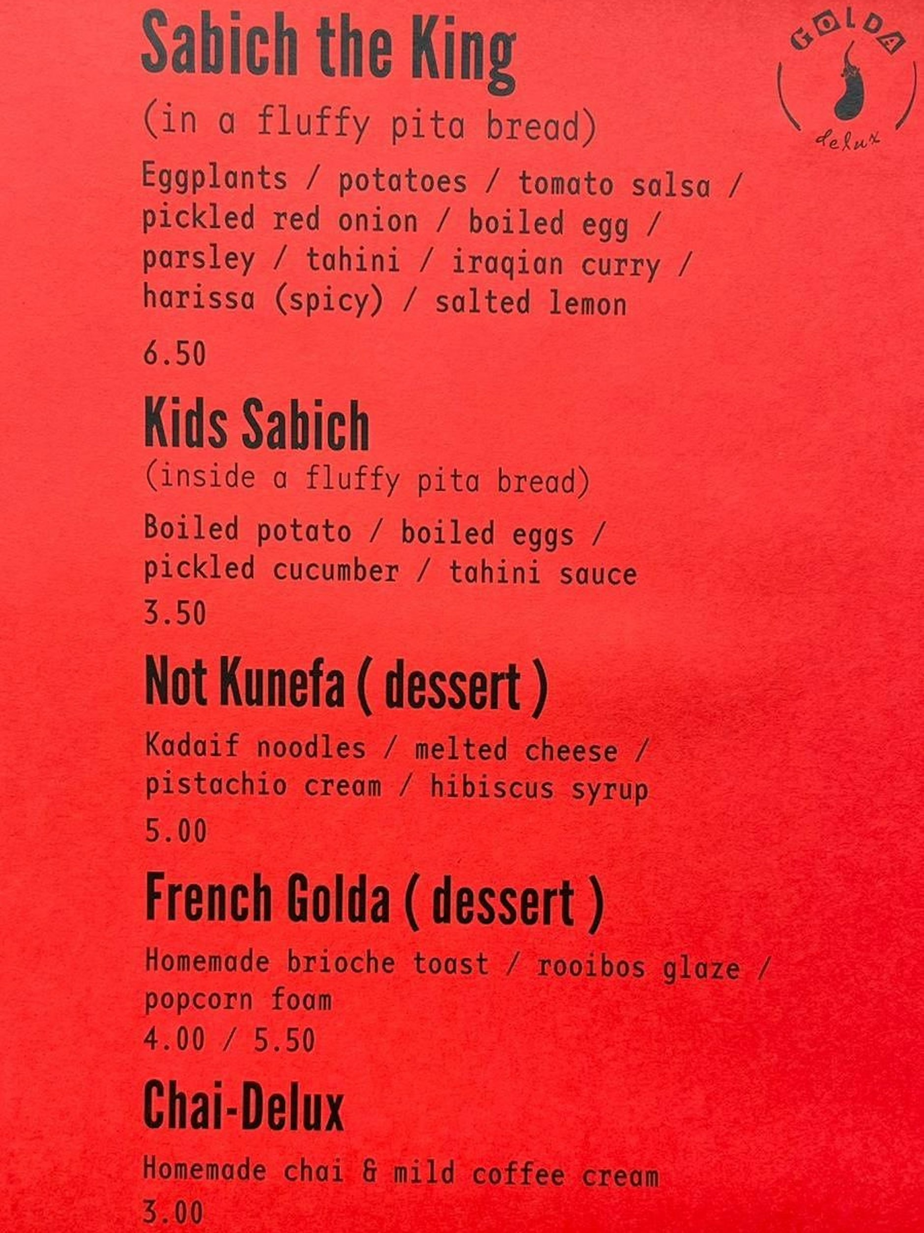 Keine Fragen: Die Speisekarte des israelischen Imbiss.