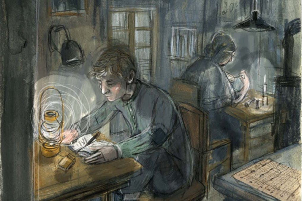 Jan Bazuin schreibt in sein Tagebuch. Illustration von Barbara Yelin.