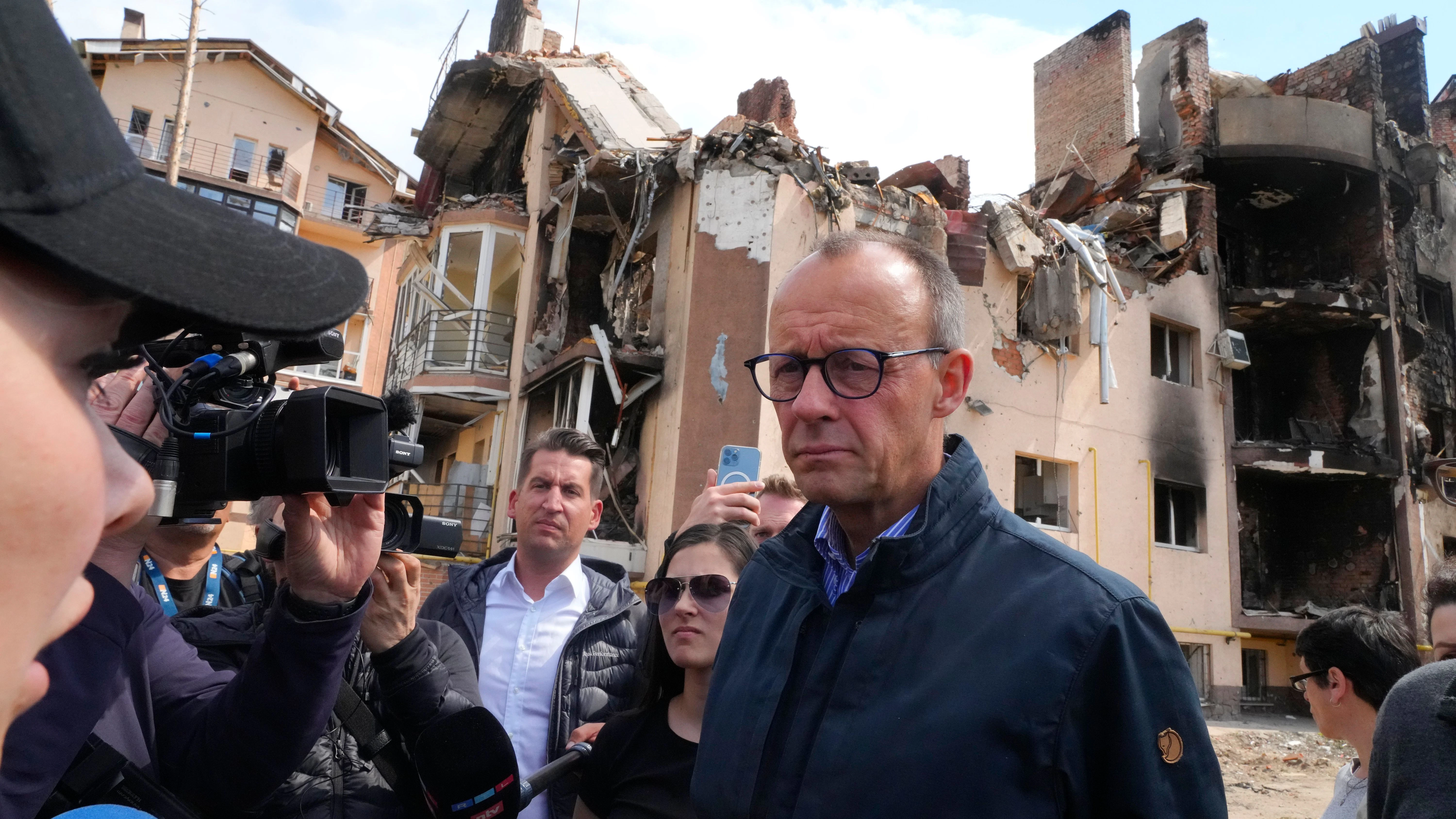 CDU-Chef Friedrich Merz in Irpin bei Kiew